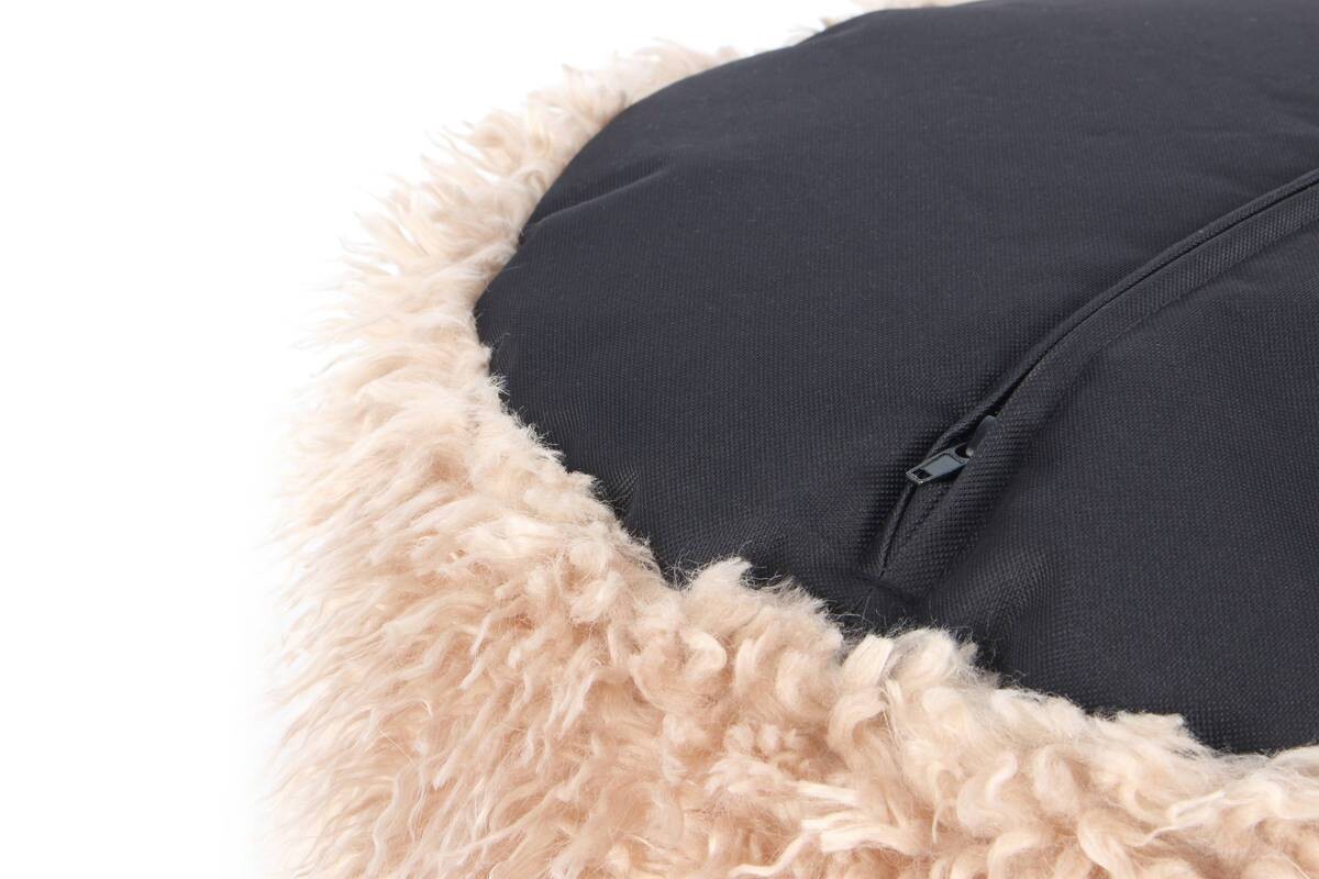 360 Living Hocker Bobtail 100 beige braun Kord Kunstfell Styropor H/D: ca. 38x45 cm