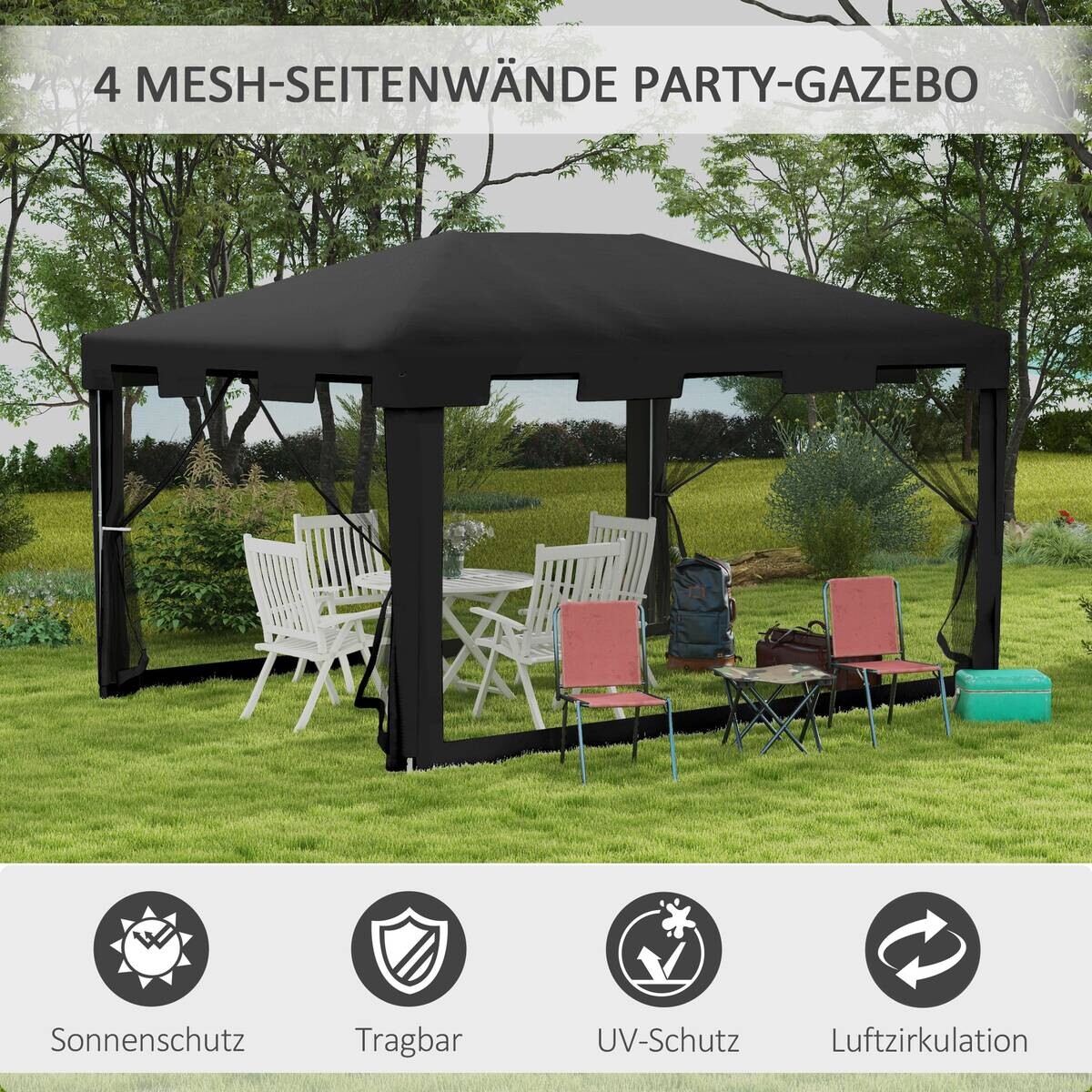 Outsunny Pavillon schwarz Polypropylen B/H/L: ca. 295x395x255 cm