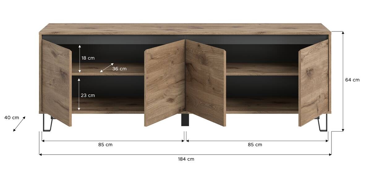 TV-Lowboard Balton Oak Eiche Viking Nachbildung B/H/T: ca. 184x67x40 cm
