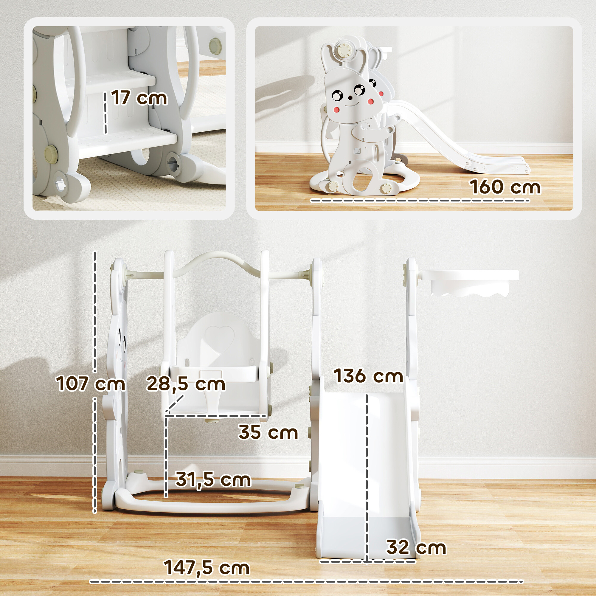 AIYAPLAY Kinderschaukel & Kinderrutsche Set grau B/H/L: ca. 147,5x107x160 cm