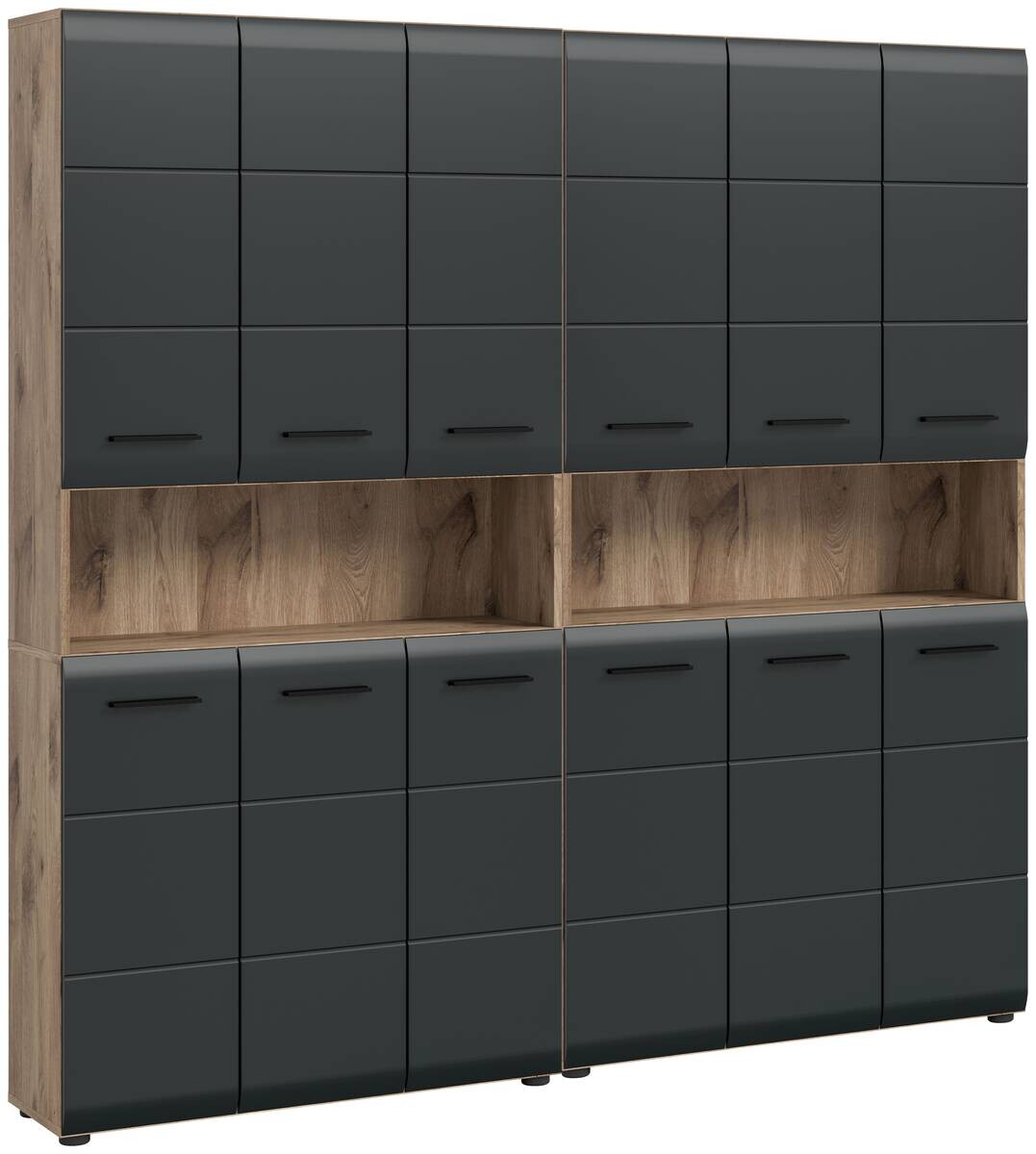 Badezimmer-Set Ice Nox Oak Nachbildung schwarz matt B/H/T: ca. 180x185x30 cm