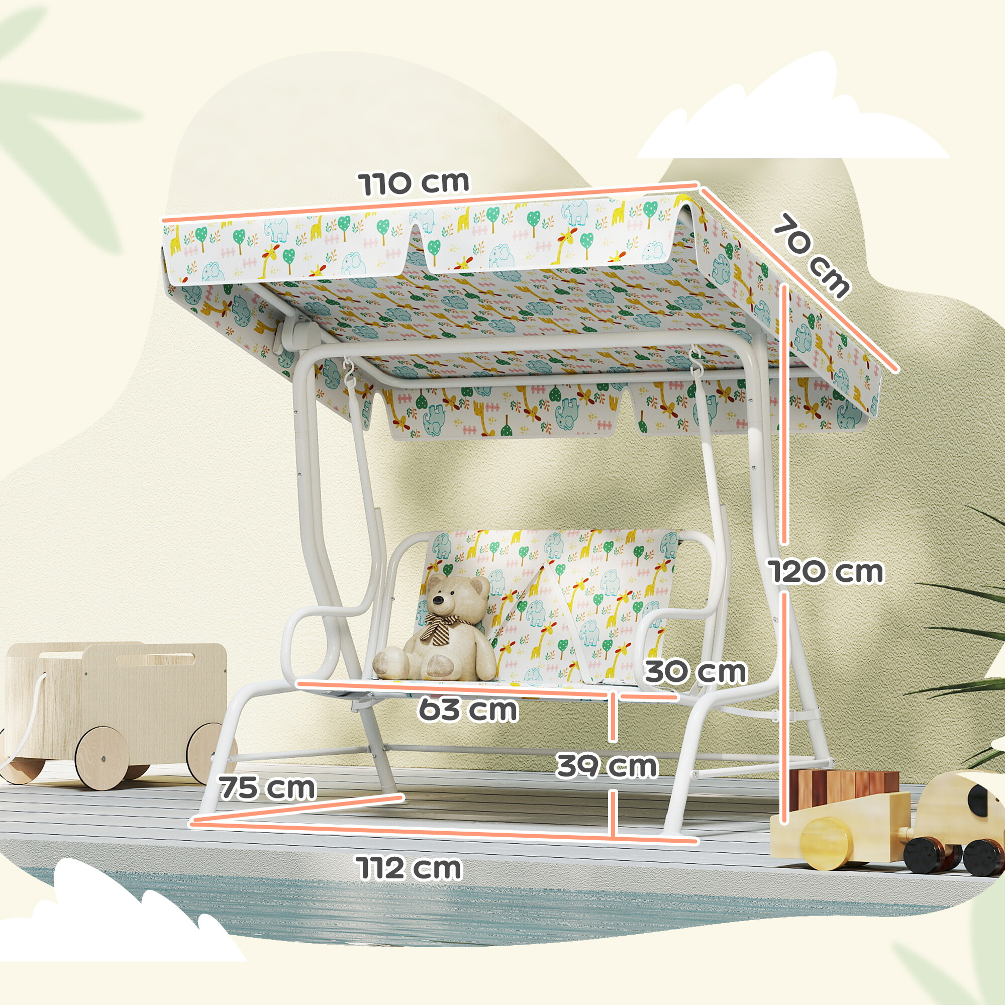 AIYAPLAY Kinder Hollywoodschaukel weiß Stahl B/H/L: ca. 75x120x112 cm