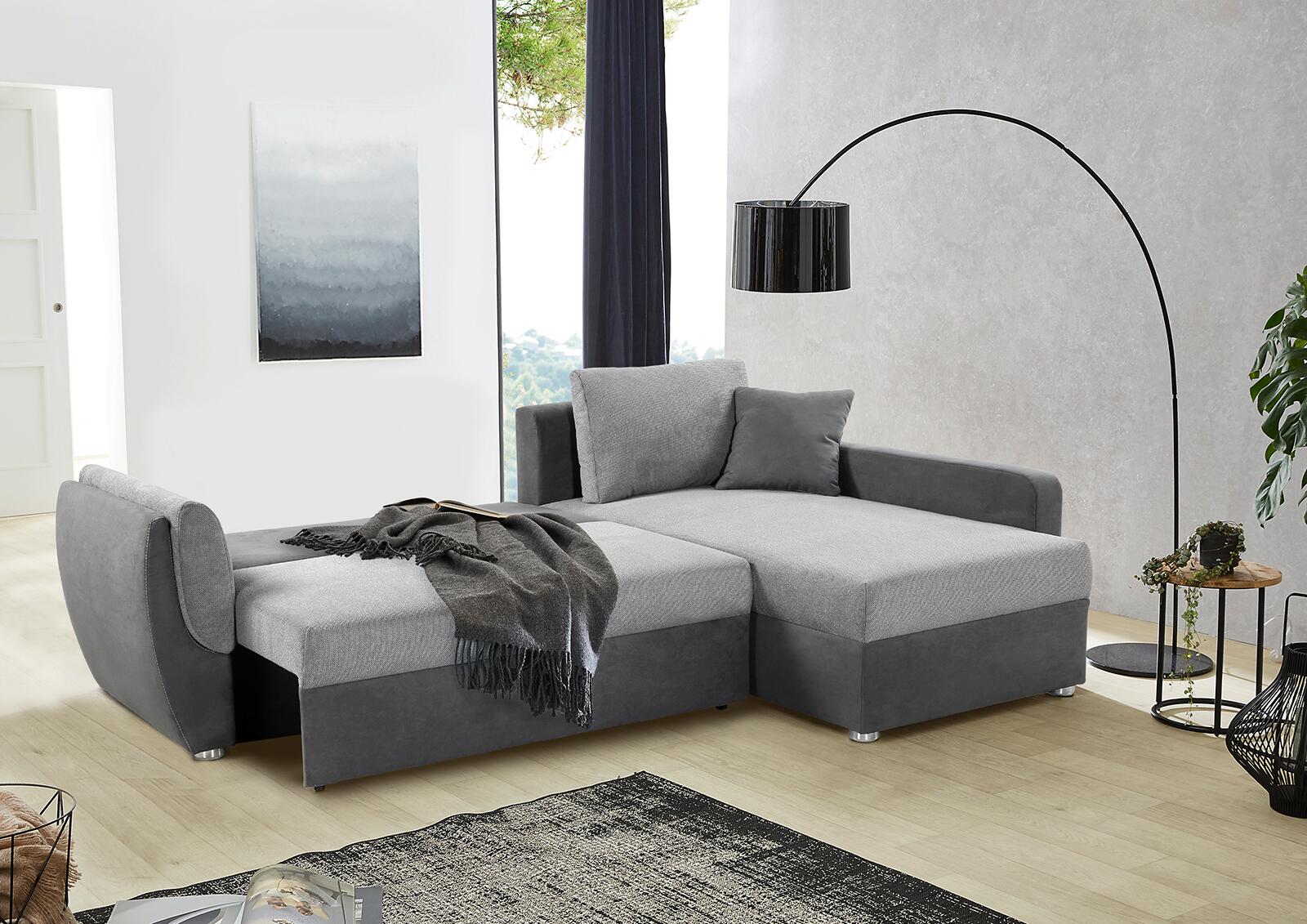 Ecksofa mit Bettfunktion und Bettkasten grau anthrazit B/H/T: ca. 247x82x178 cm
