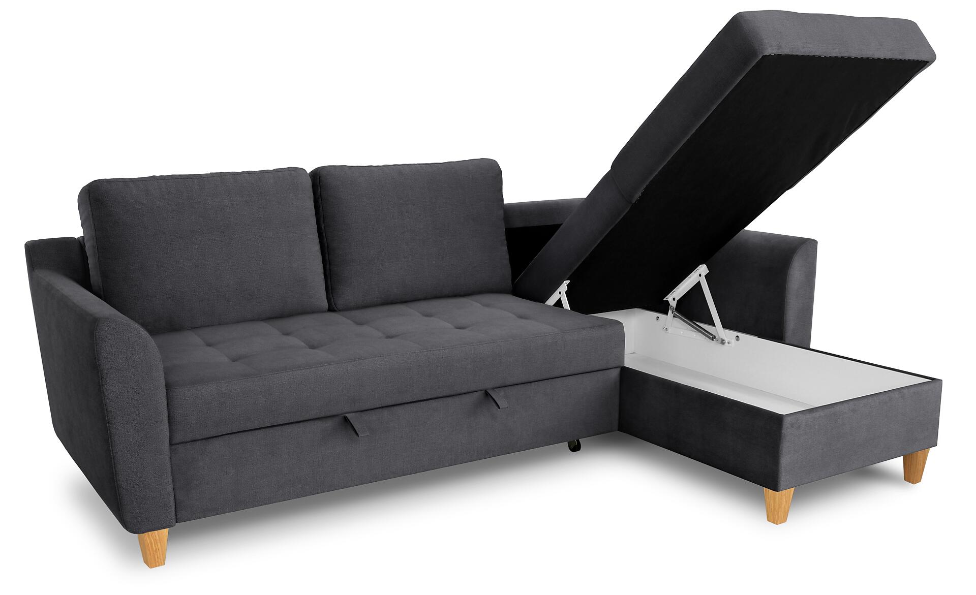 Ecksofa mit Bettfunktion und Bettkasten dunkelgrau Microfaser B/H/T: ca. 231x86x150 cm Ecksofa mit Bettfunktion und Bettkasten dunkelgrau Microfaser B/H/T: ca. 231x86x150 cm