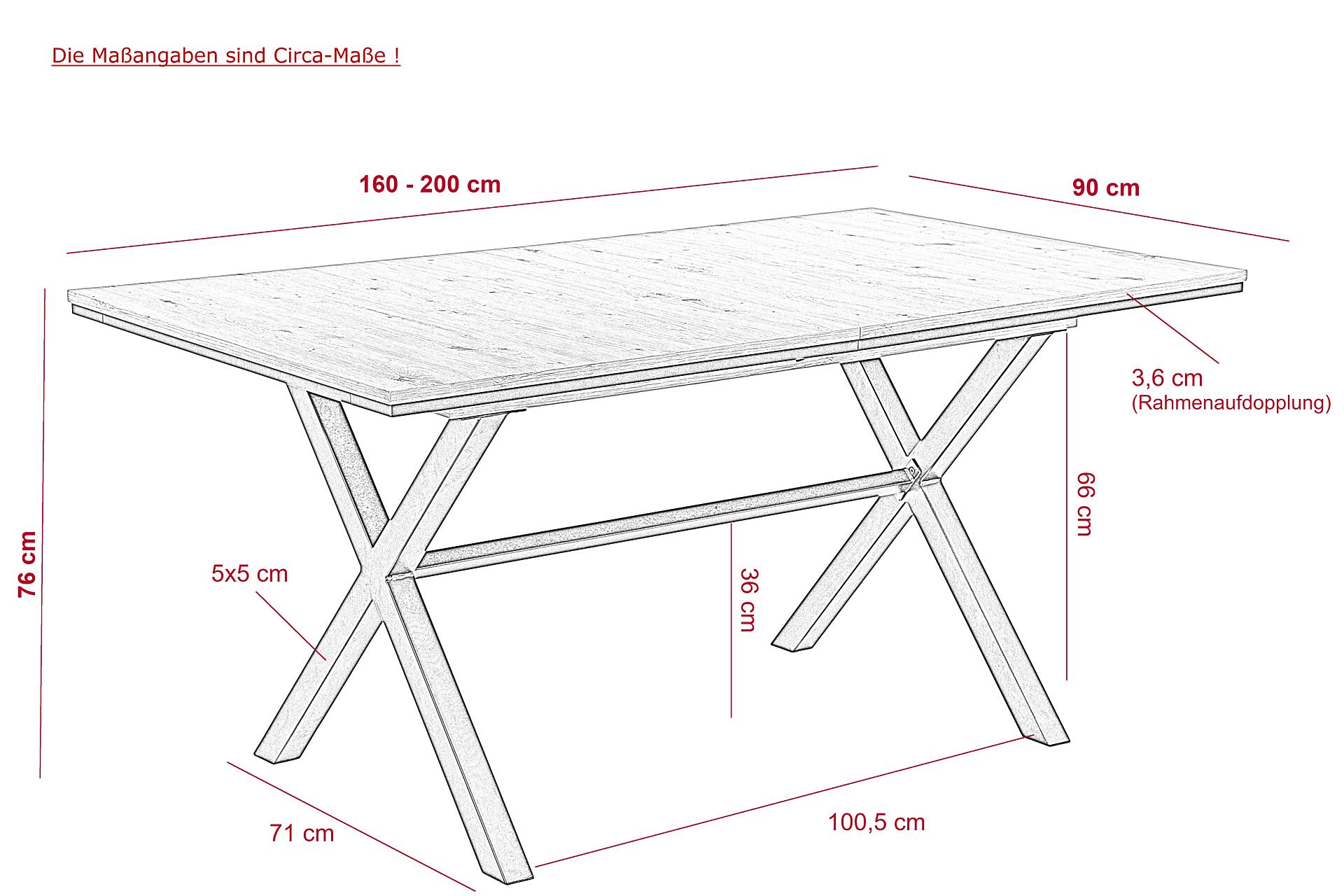 Esstisch KARINA Eiche Artisan Nachbildung schwarz pulverbeschichtet B/H/T: ca. 160x76x90 cm