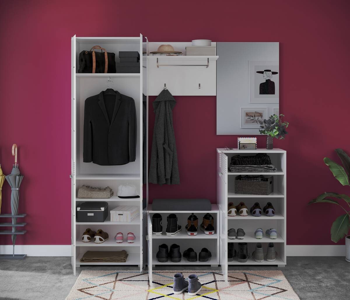 Garderobenschrank Linus weiß weiß Hochglanz B/H/T: ca. 62x190x37 cm