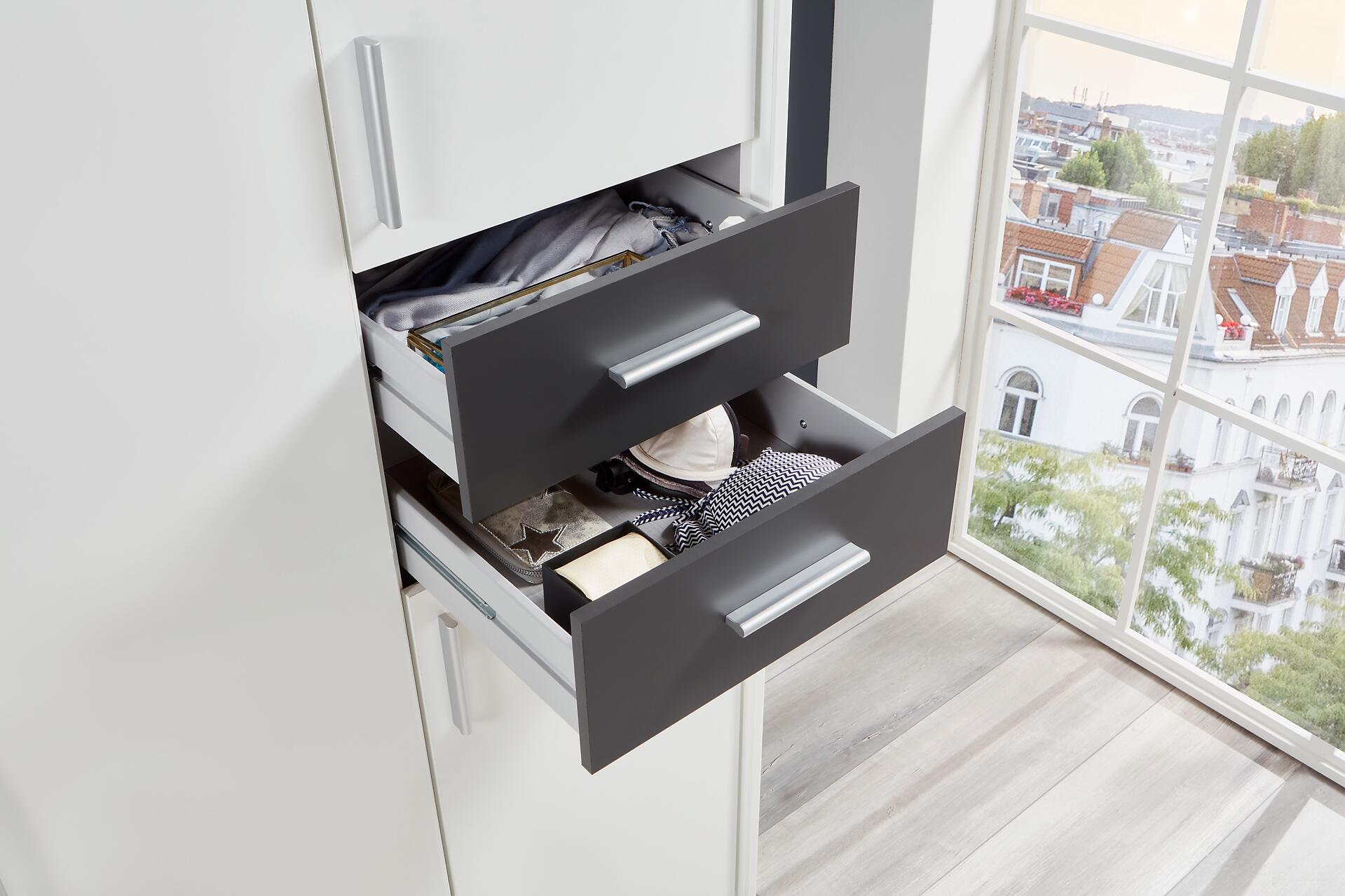 Kleiderschrank Vegas weiß Graphit B/H/T: ca. 270x208x58 cm