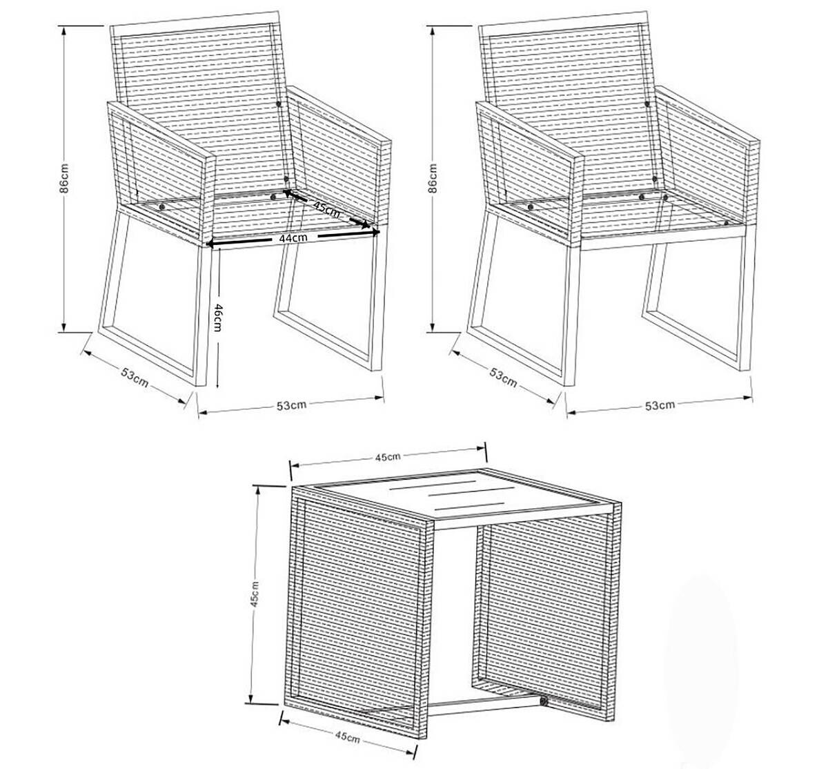 VCM Gartensitzgruppe Fidola schwarz Polyrattangeflecht B/H/L: ca. 53x86x53 cm