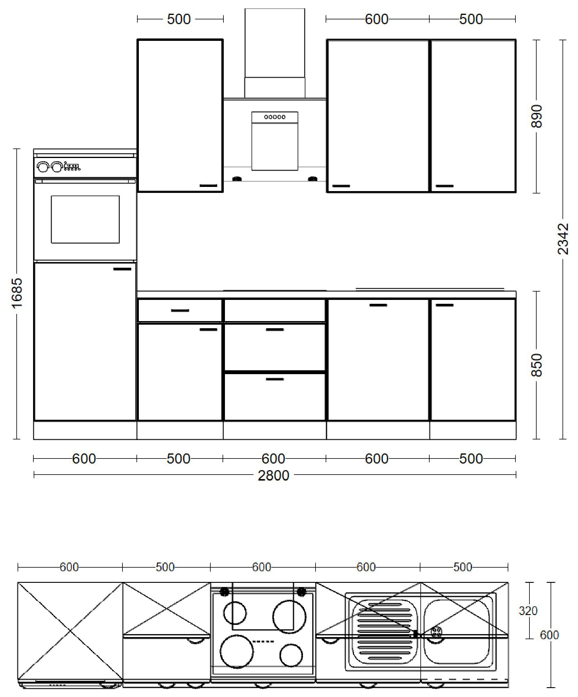 Küchenblock Samoa weiß B/H/T: ca. 280x234x60 cm