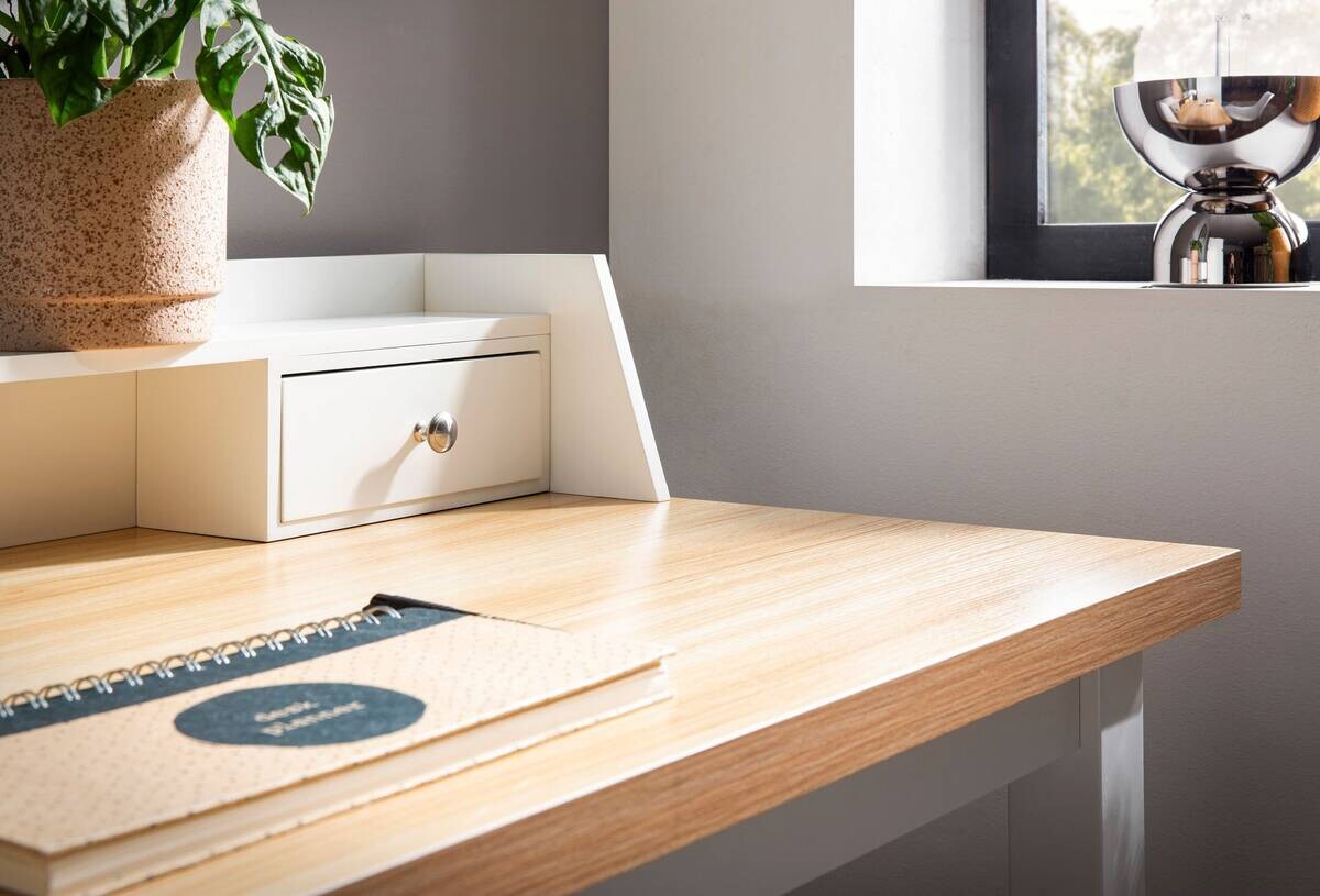 Schreibtisch weiß Eiche weiß Optik B/H/T: ca. 106x90x53 cm