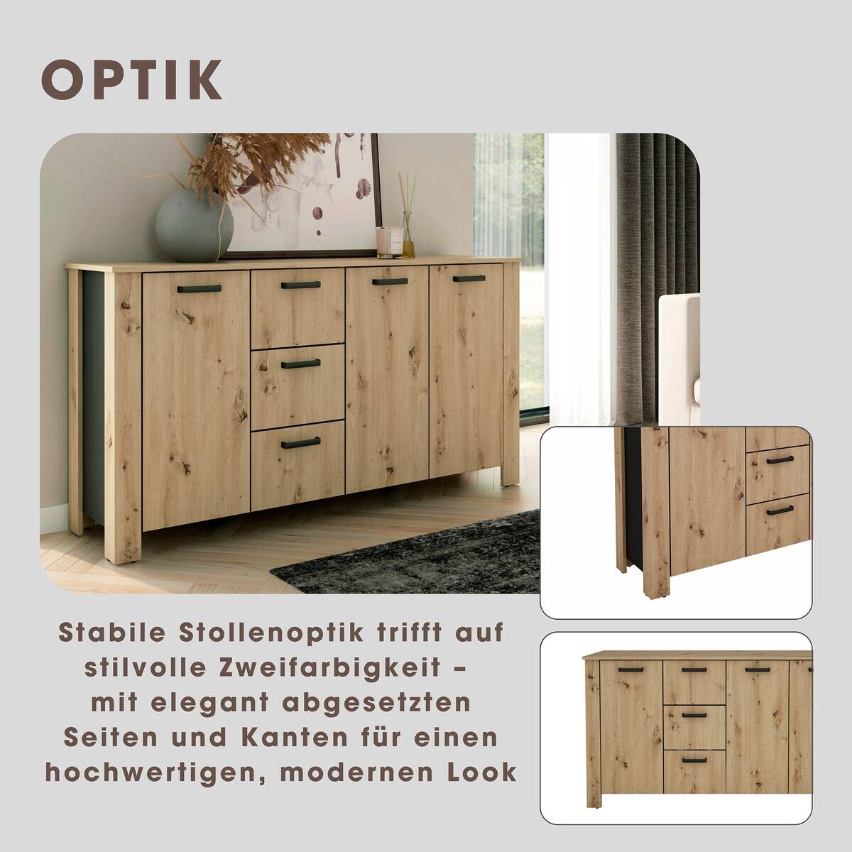 Sideboard FARO Eiche schwarz B/H/T: ca. 160x84x40 cm