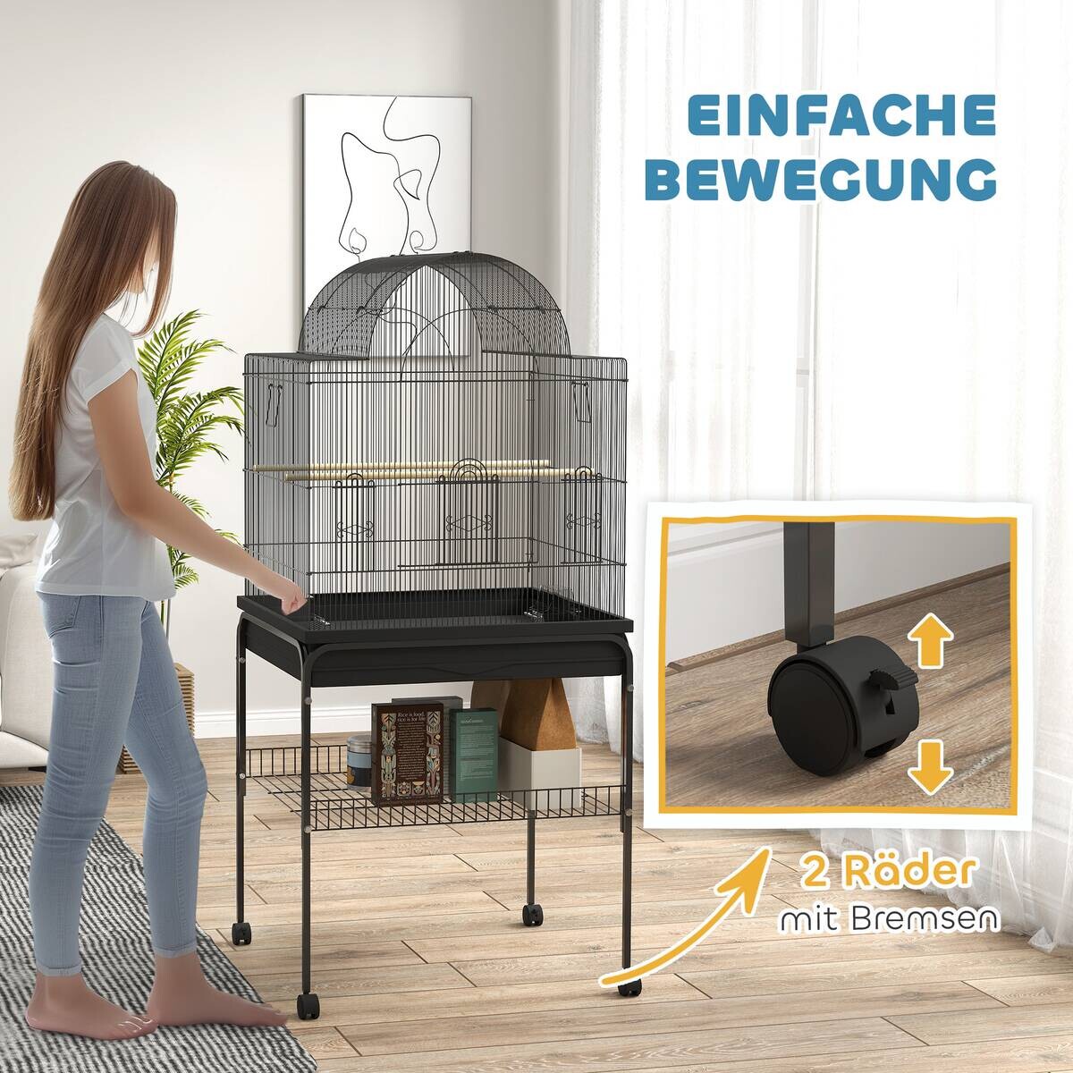 PawHut Vogelkäfig schwarz Stahl B/H/L: ca. 53x144x63 cm