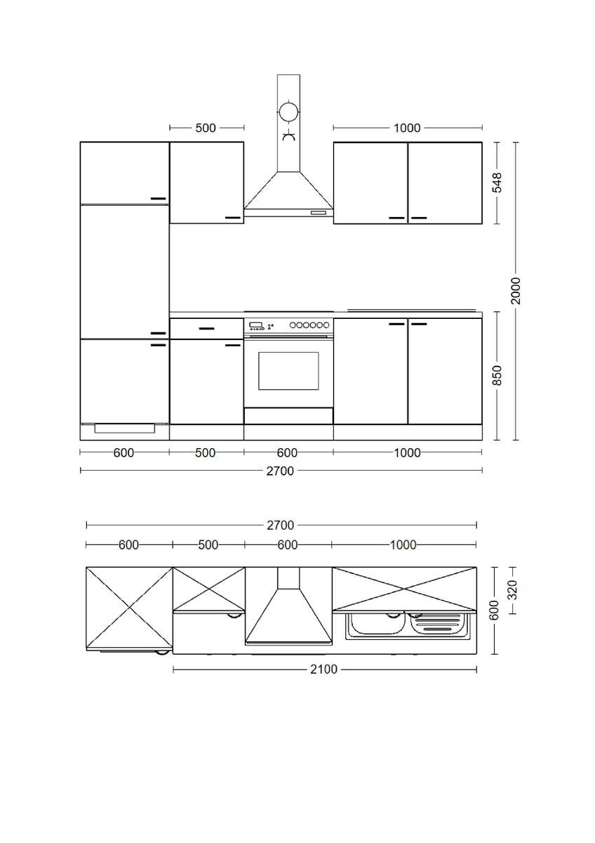 Küchenblock Capri schwarz matt B/H/T: ca. 270x200x60 cm