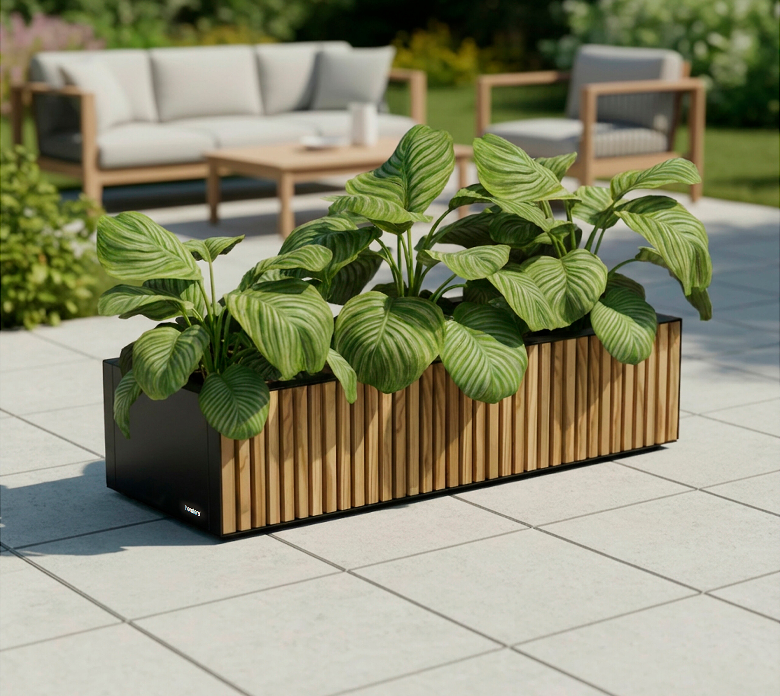 Herstera Garden Pflanzkübel Deco Planter Xic schwarz Holz B/H/L: ca. 100x25x40 cm