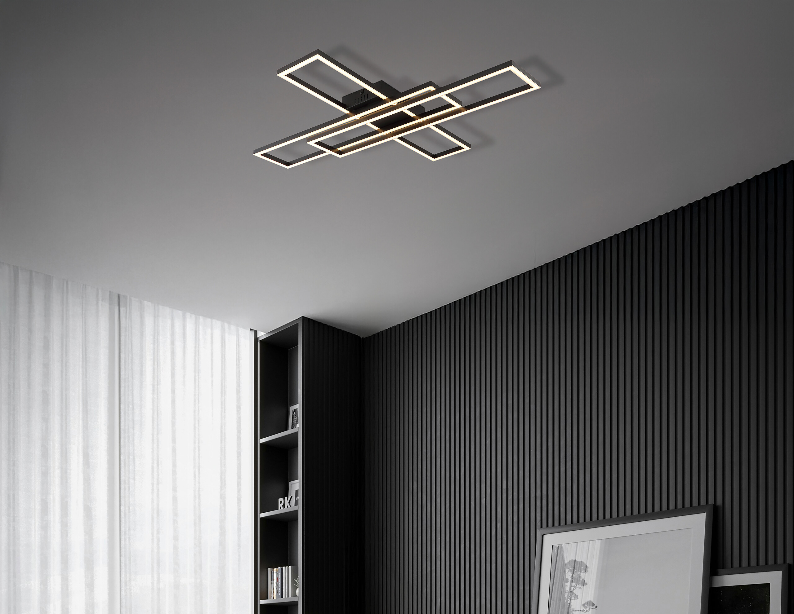 GLOBO TED-Deckenleuchte Opal mattschwarz Kunststoff B/H/L: ca. 60x7,4x80 cm 1 Brennstellen