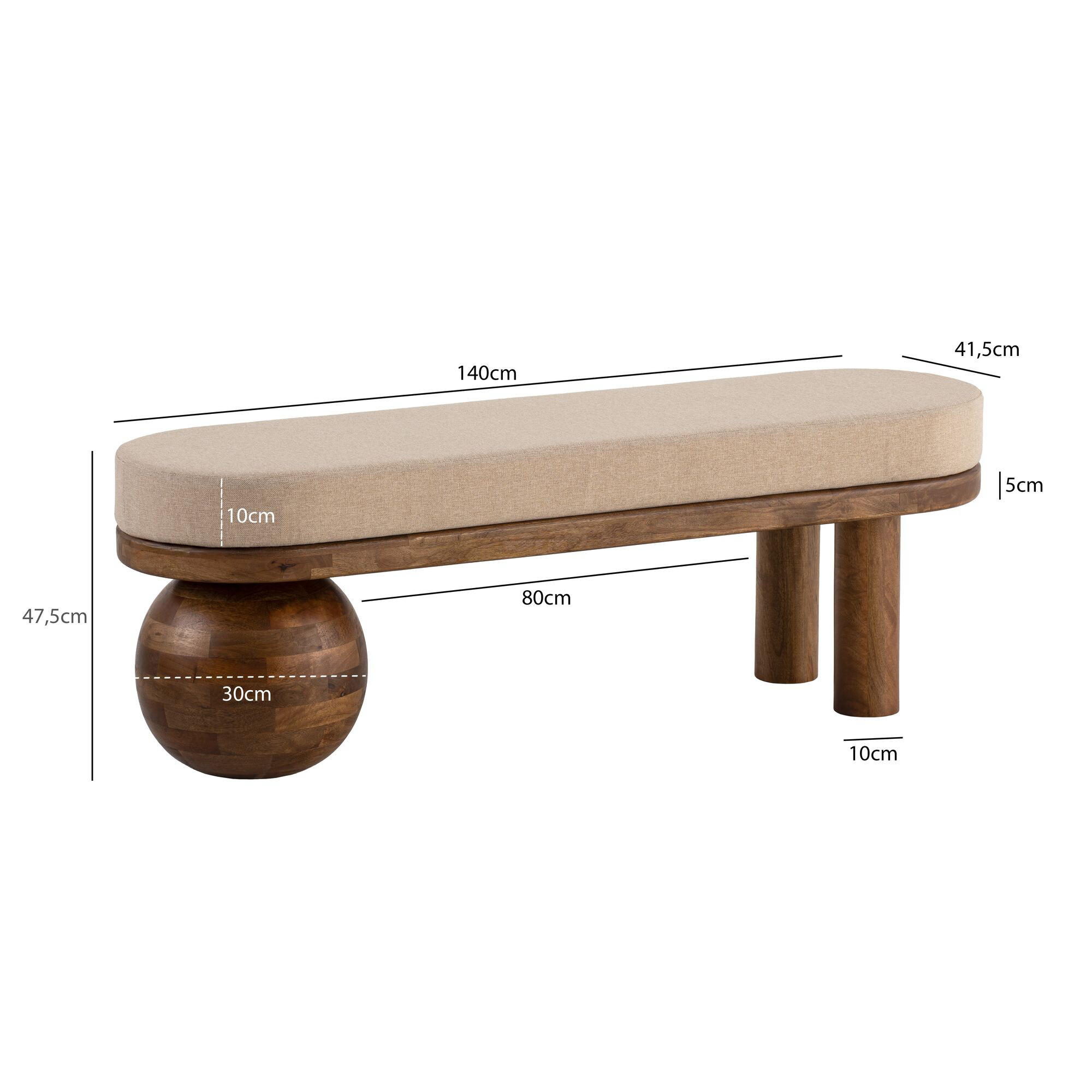 Sitzbank braun beige Mango Leder B/H/T: ca. 140x47,5x41,5 cm