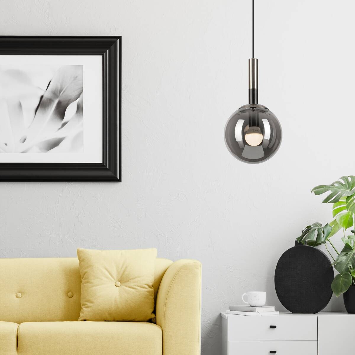 Lamkur Hängeleuchte Rollo Chrom Glas Stahl B/H/L: ca. 15x120x15 cm 1.0 Brennstellen