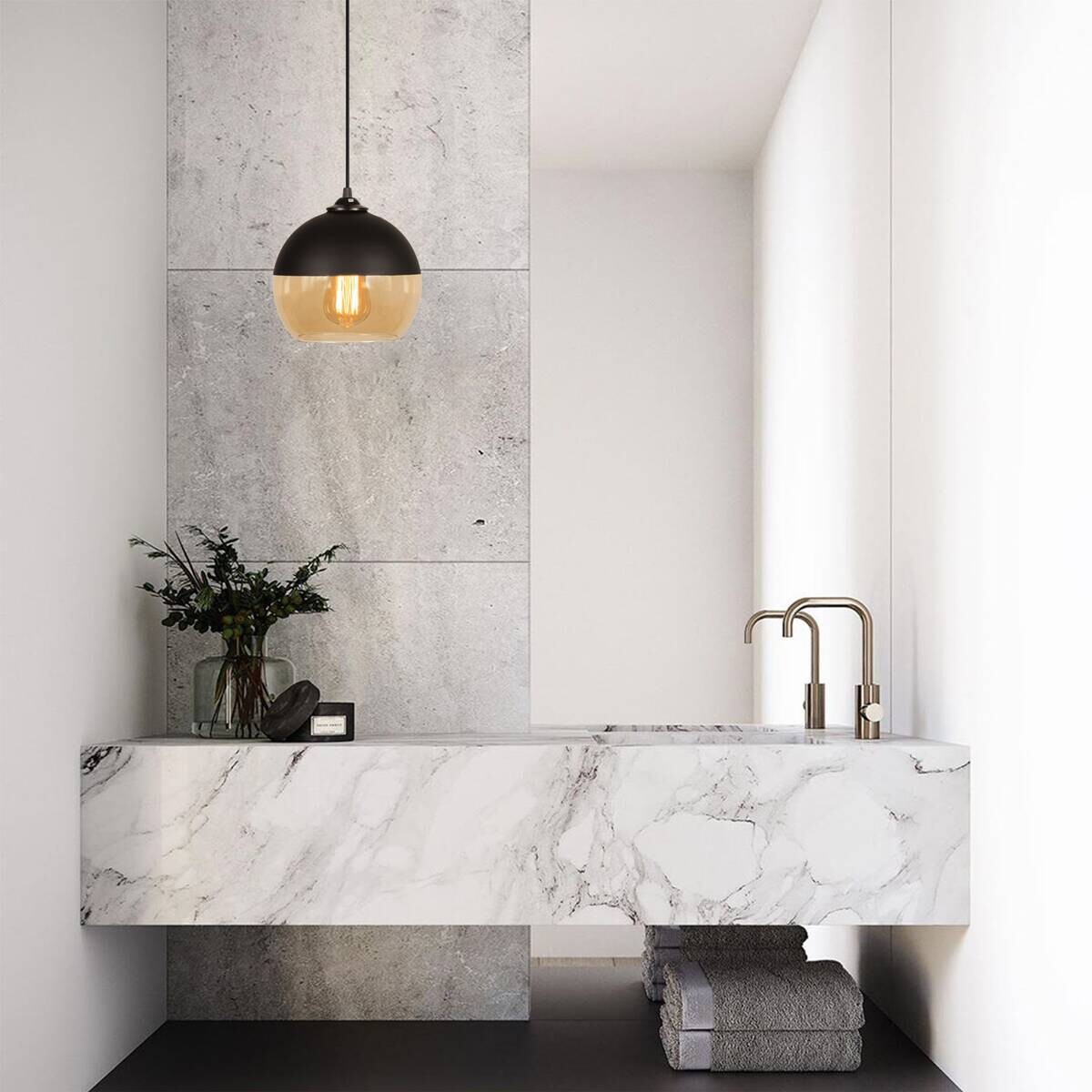 Opviq Pendelleuchte Camini honig schwarz Metall B/H/T/L/D: ca. 20x116x20x20x20 cm E27 1 Brennstellen