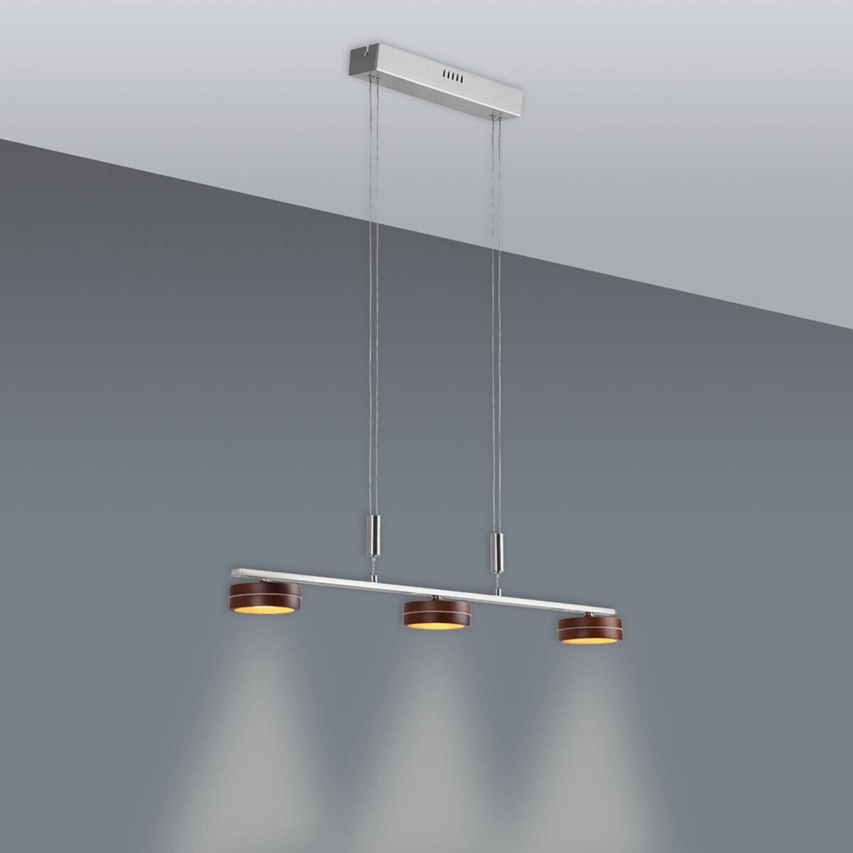 Näve Leuchten Pendelleuchte 6091614 braun Metall Holz B/H/T: ca. 10x80x75 cm null 3 Brennstellen