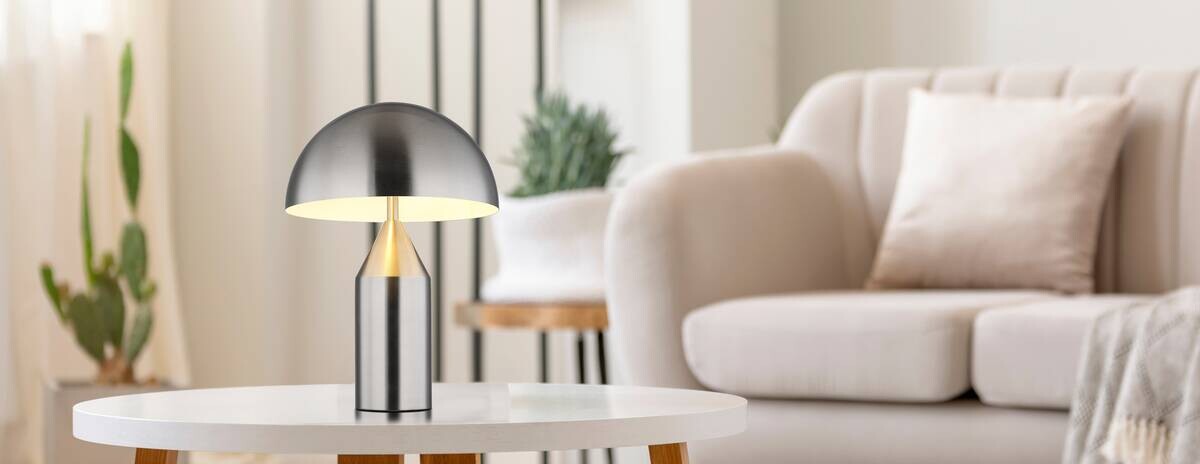 GLOBO Tischleuchte Atoma nickel weiß Metall H: ca. 39 cm E27 2 Brennstellen