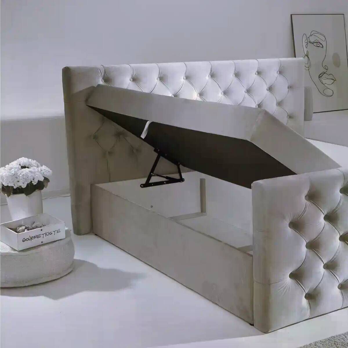 Boxbett Glow grau Samt B/H/T: ca. 160x110x224 cm