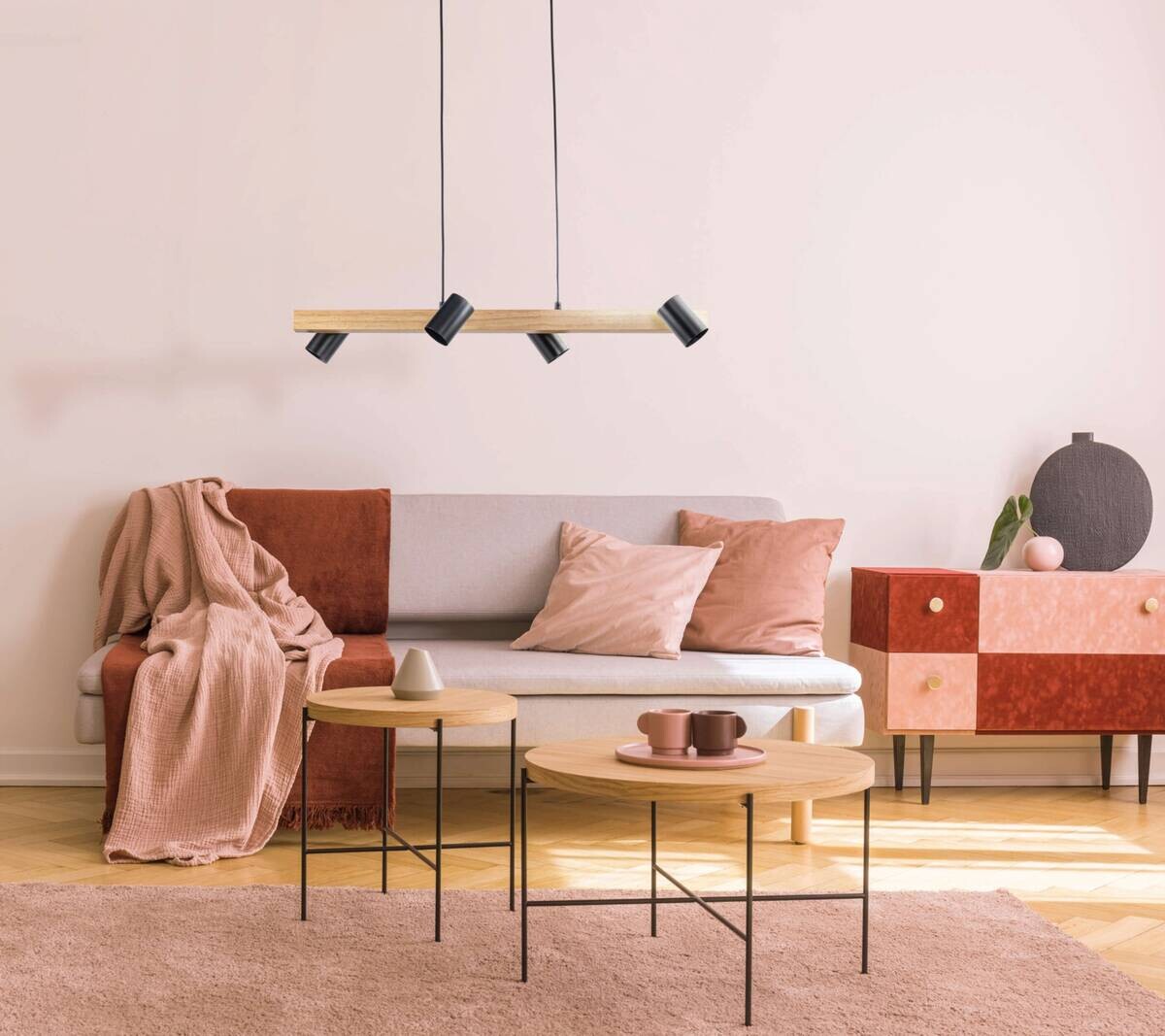 Näve Leuchten Pendelleuchte 7094522 schwarz Holz Metall B/H/T: ca. 24x120x80 cm GU10 4 Brennstellen