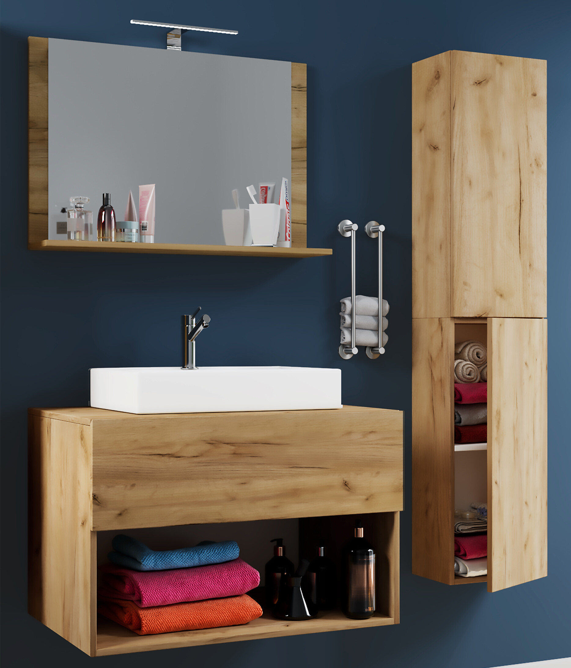 Waschplatz 4tlg-Lendas weiß Eiche Honig Nachbildung B/H/T: ca. 60x52x52 cm