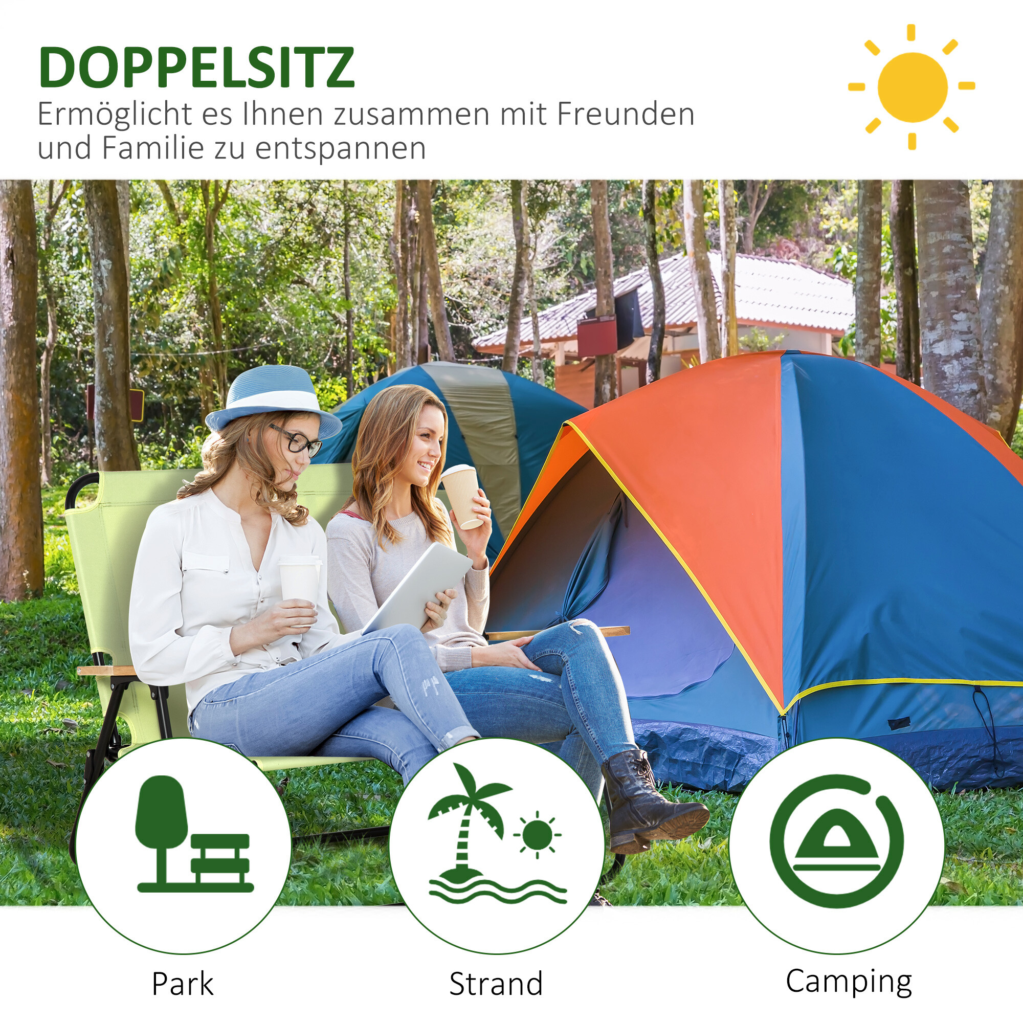 Outsunny Campingstuhl grün Stoff B/H/L: ca. 67x80x141 cm