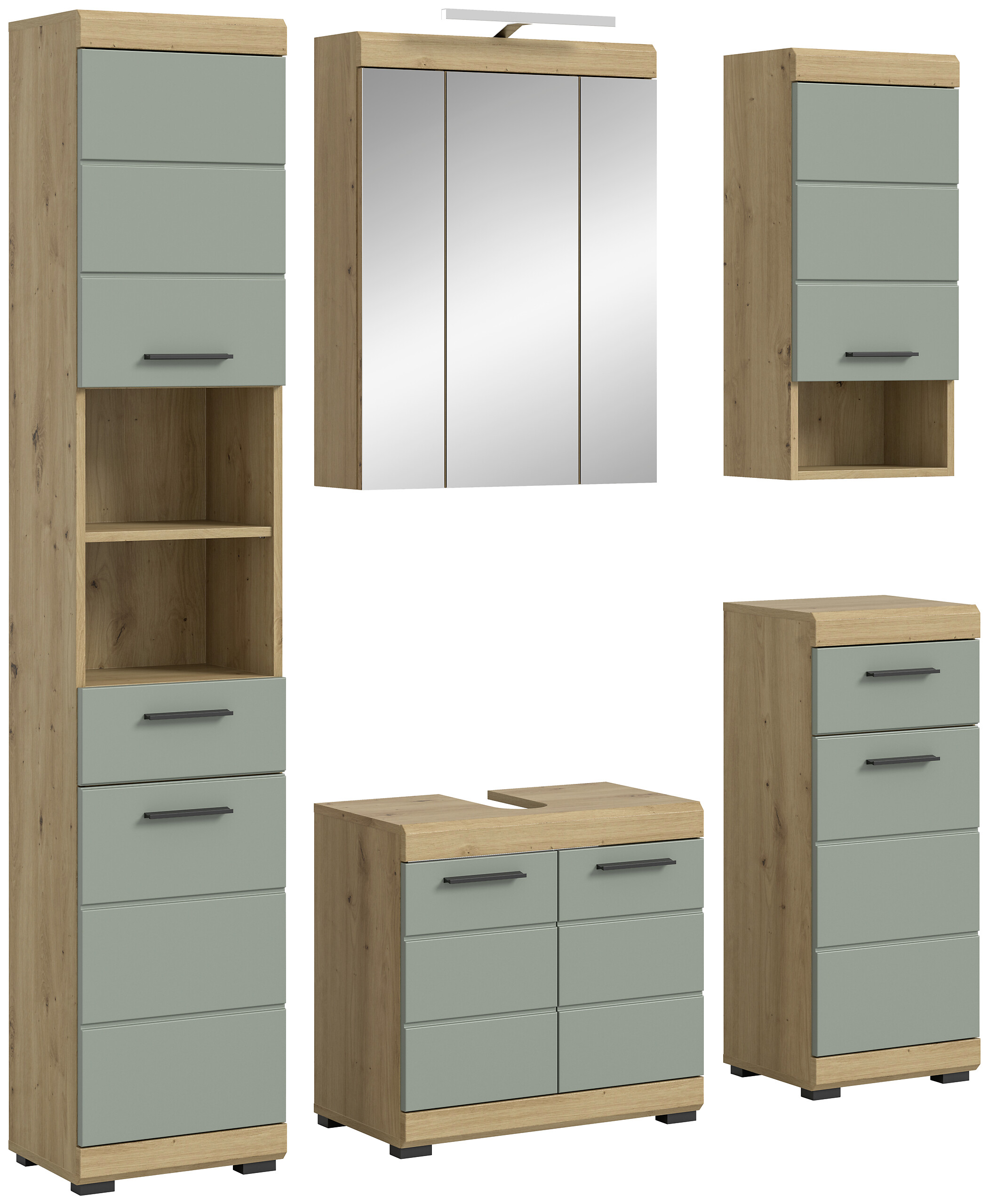 Badezimmer-Set Scout Eiche Artisan Nachbildung salbei Nachbildung B/H/T: ca. 164x191x34 cm Badezimmer-Set Scout Eiche Artisan Nachbildung salbei Nachbildung B/H/T: ca. 164x191x34 cm