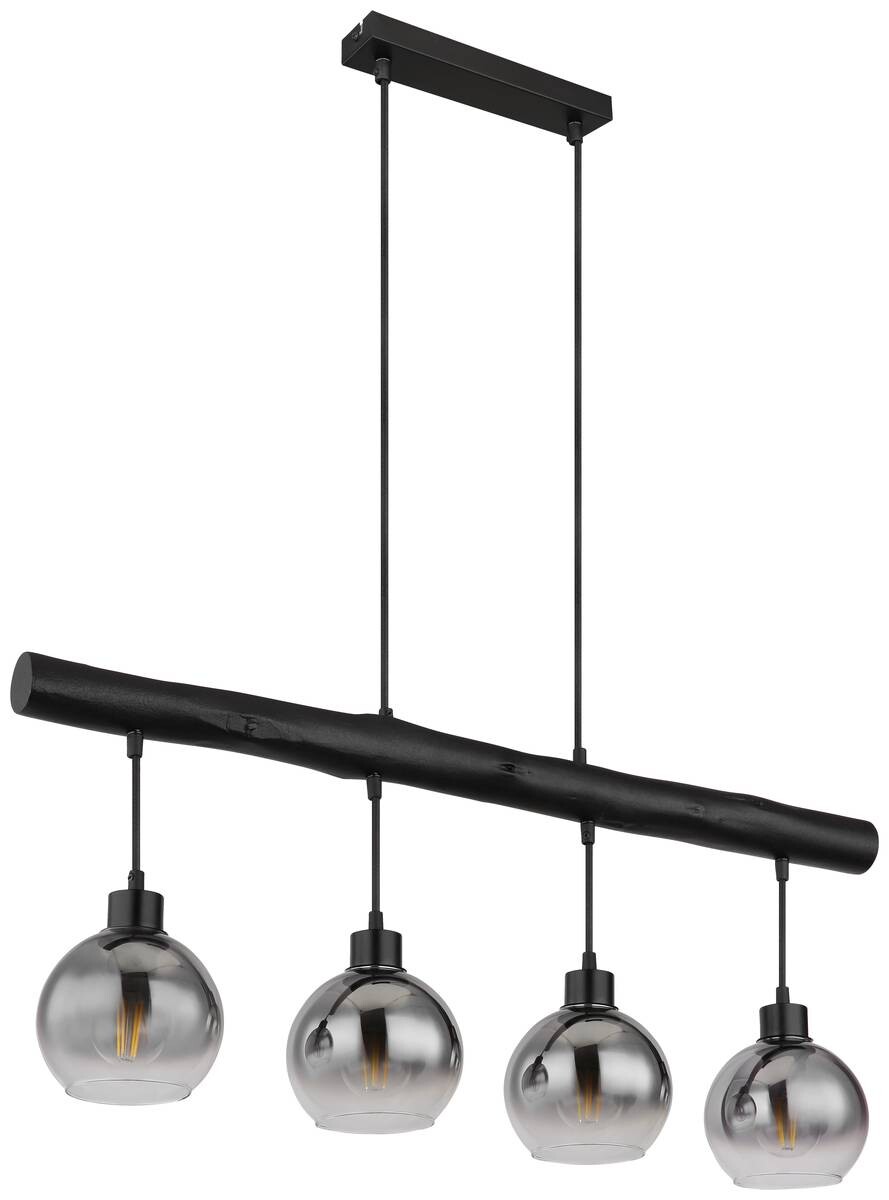 GLOBO Pendelleuchte 15656-4HB schwarz klar Rauch Metall Glas Holz B/H/L: ca. 15x120x85 cm E27 1 Brennstellen