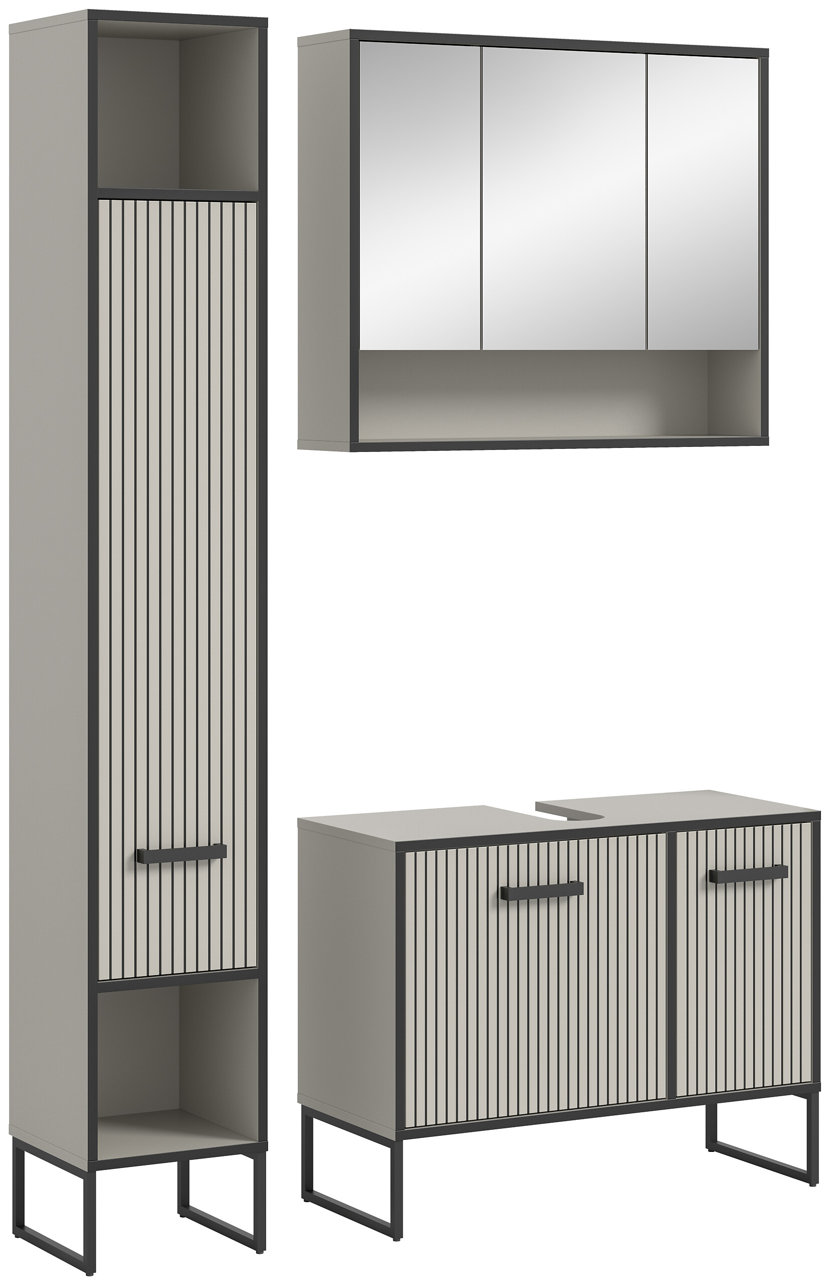 Badezimmer-Set BAGNO schwarz Kaschmirgrau Nachbildung B/H/T: ca. 125x192x36 cm