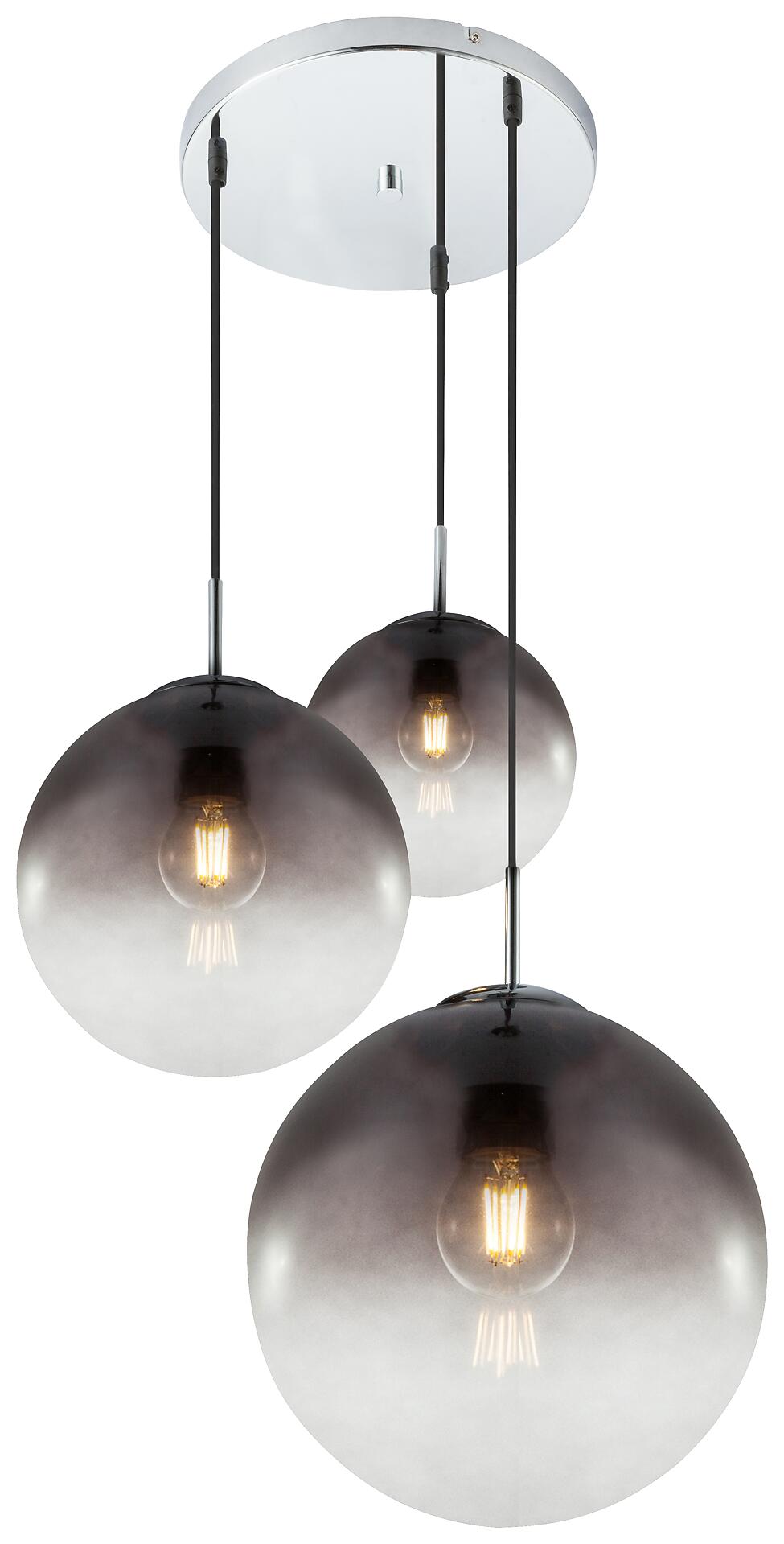 GLOBO Pendelleuchte Varus Chrom Rauchglas H/D: ca. 120x51 cm E27 3 Brennstellen