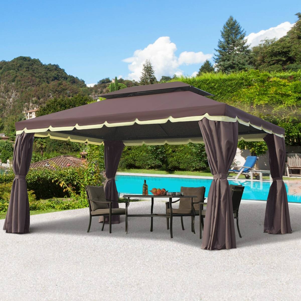 Outsunny Pavillon kaffee Aluminium B/H/L: ca. 290x280x390 cm