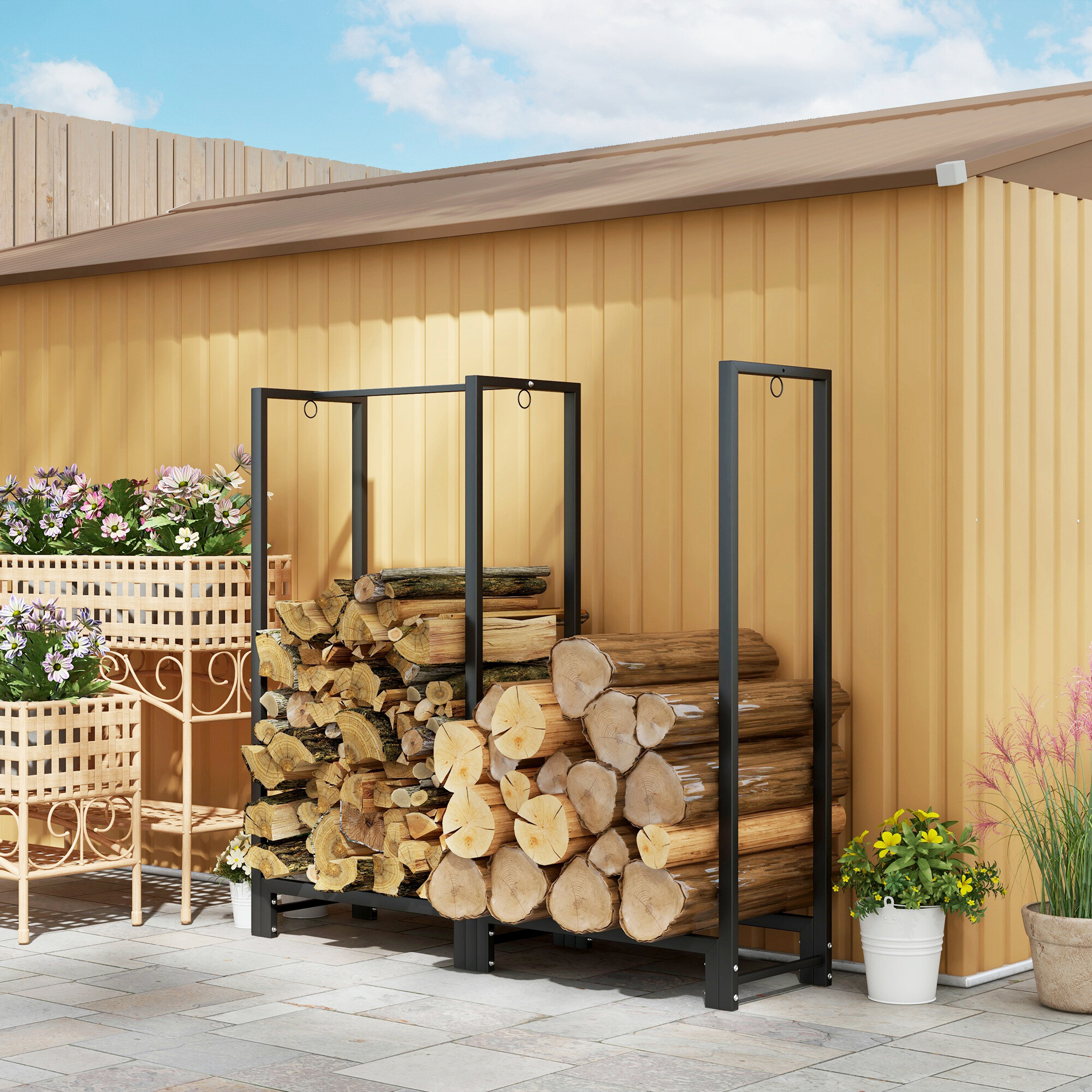 Outsunny Kaminholzregal schwarz B/H/L: ca. 32x115x123 cm