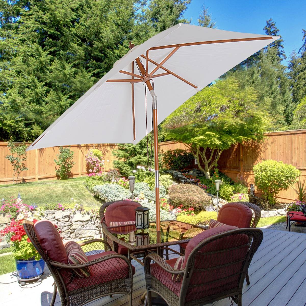 Outsunny Sonnenschirm creme Bambus B/H/L: ca. 150x230x200 cm