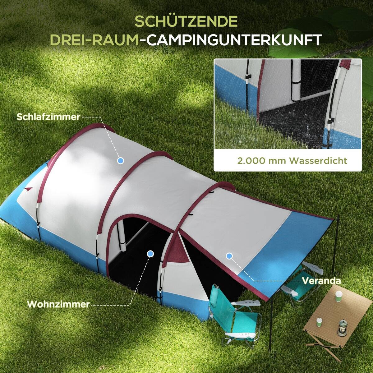 Outsunny Campingzelt rot Glas B/H/L: ca. 200x150x420 cm