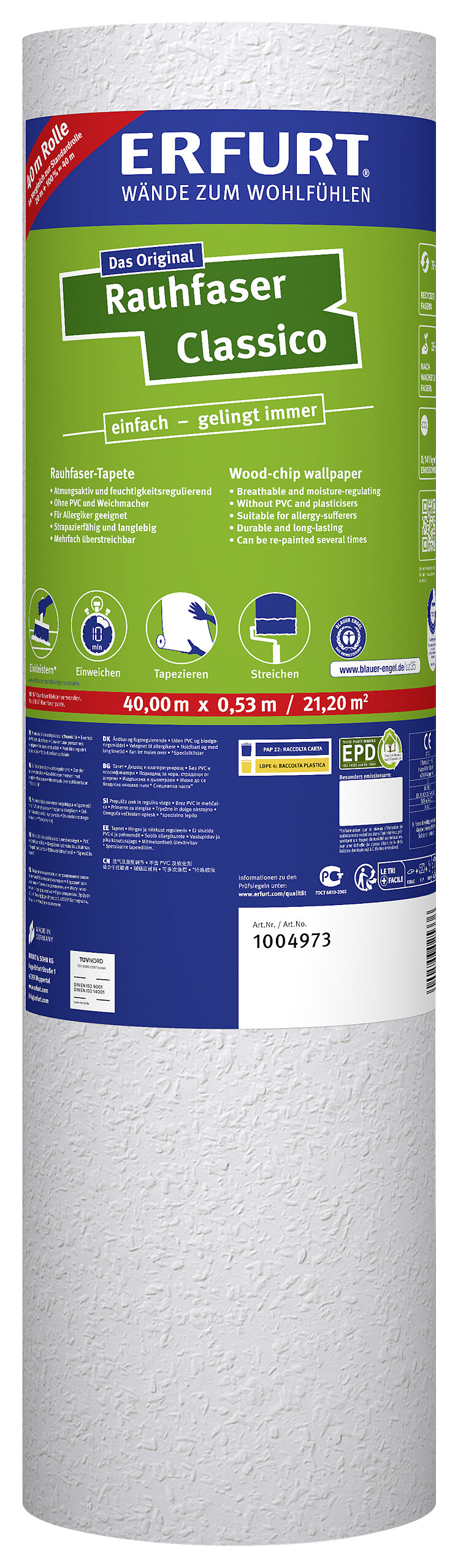 Rauhfaser Classico weiß B/L: ca. 53x4000 cm