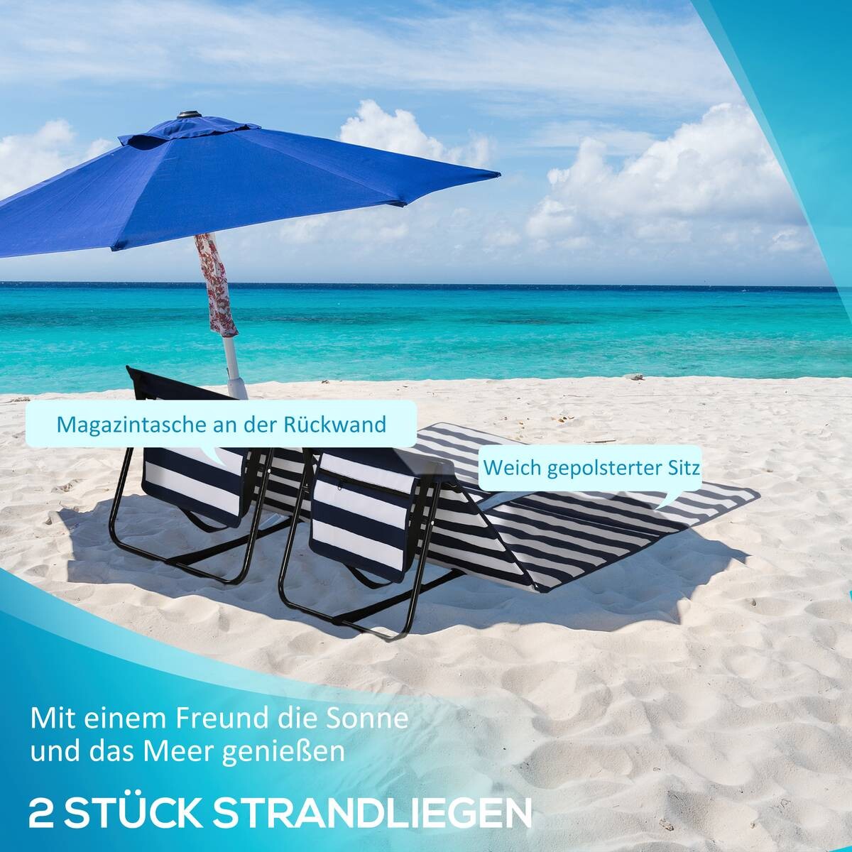 Outsunny Strandliegen blau Polyester B/H/L: ca. 51x40x142 cm