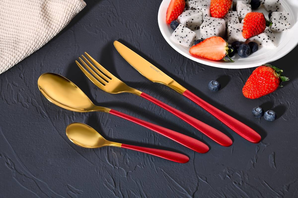 BERGNER Besteckset Lisboa red rot Edelstahl 16 tlg.