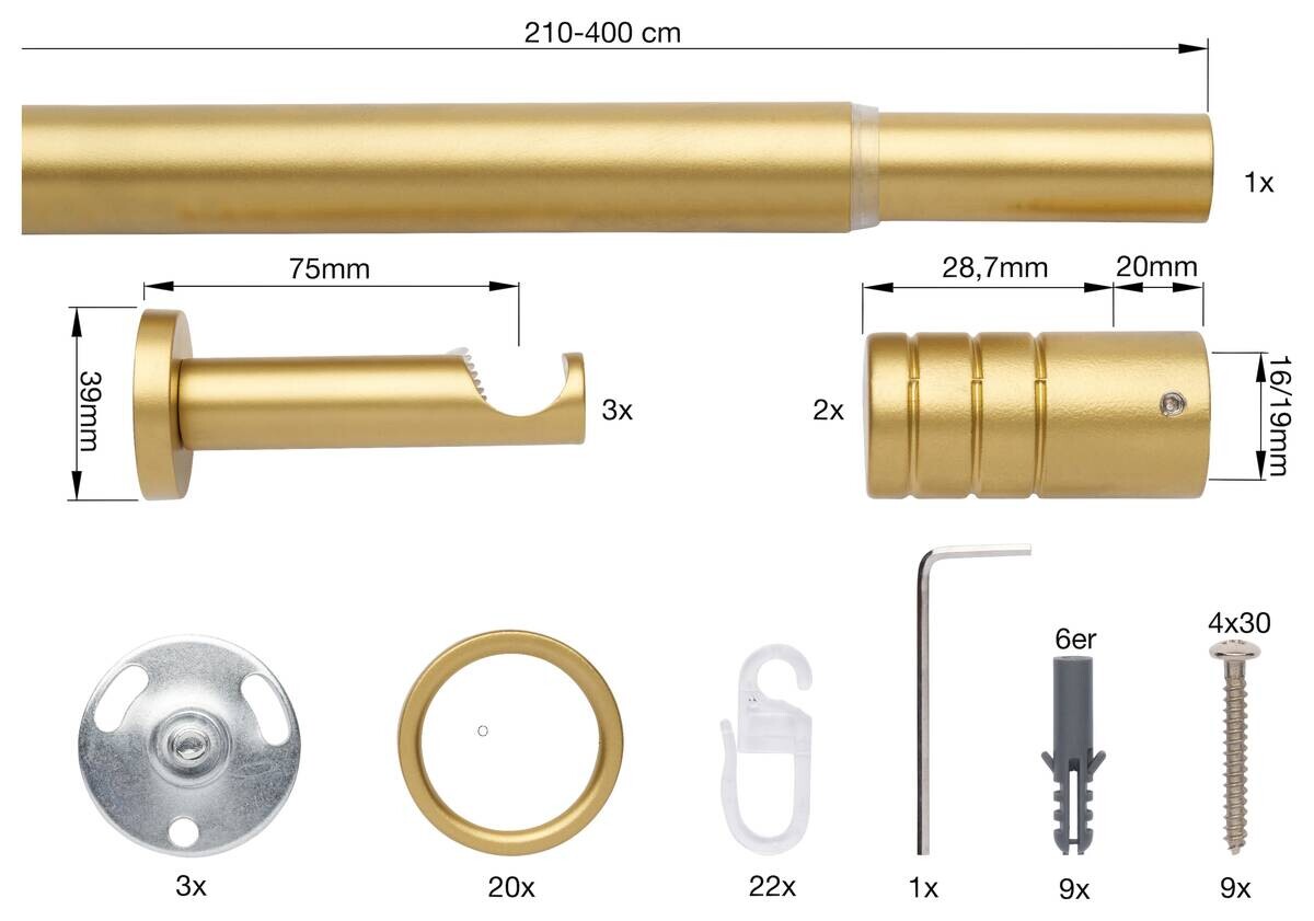 ondeco Stilgarnituren rillcube gold Metall ausziehbar von ca. 210 bis 400 cm 1.0 Läufe