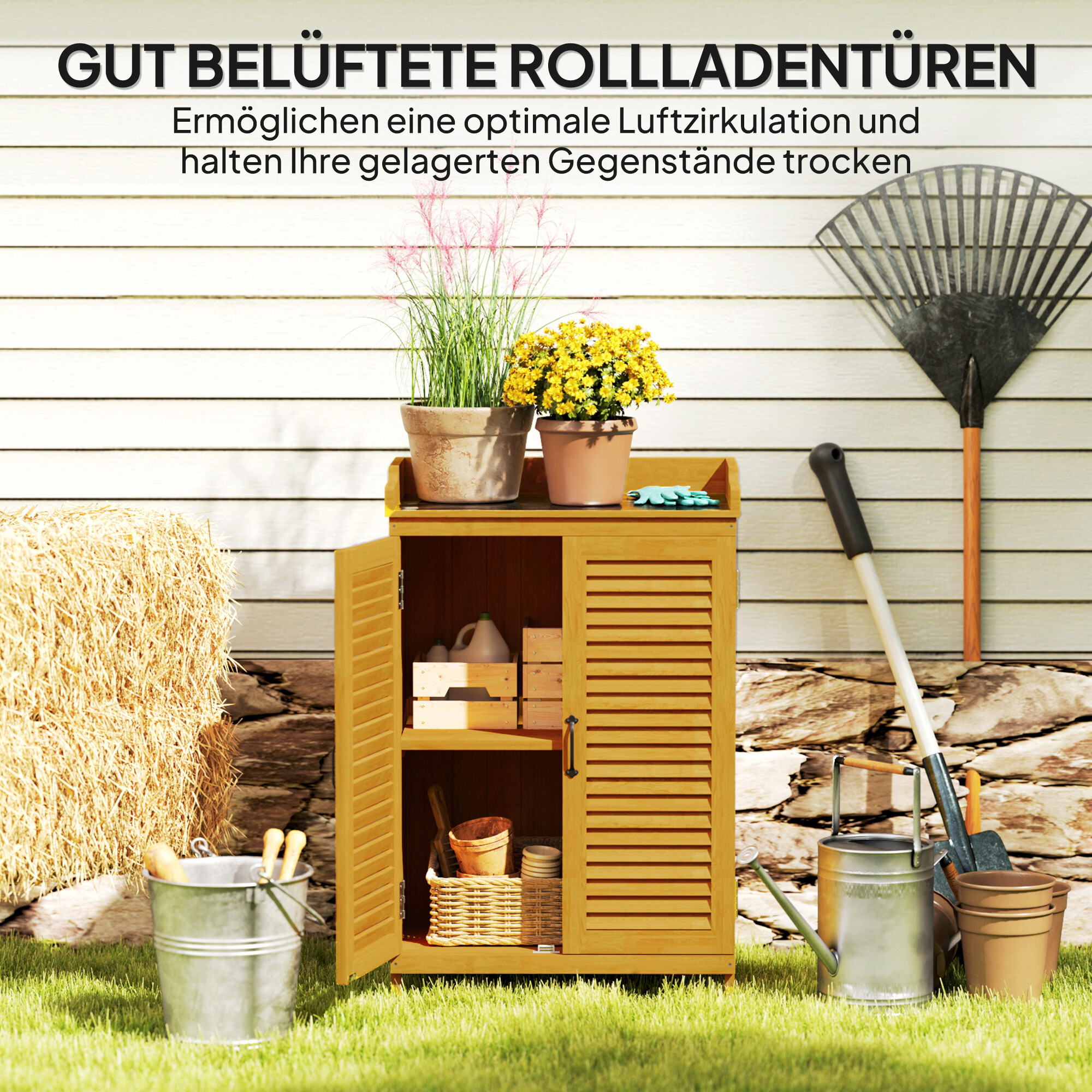 Outsunny Gartenschrank gelb Metall B/H/L: ca. 40x98,5x65,5 cm