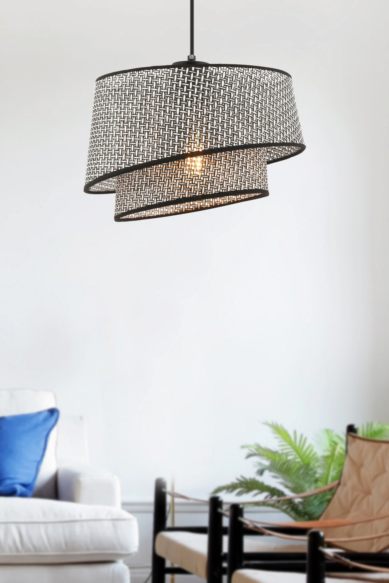 Opviq Pendelleuchte Barette grau Stoff Metall B/H/L: ca. 32x65x32 cm E27 1 Brennstellen