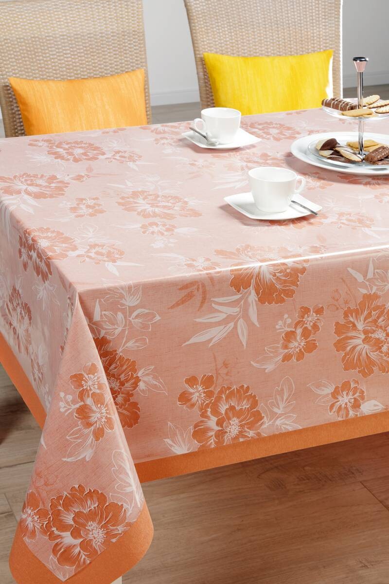 Abwaschbarer Tischbelag Blumen transparent B: ca. 140 cm