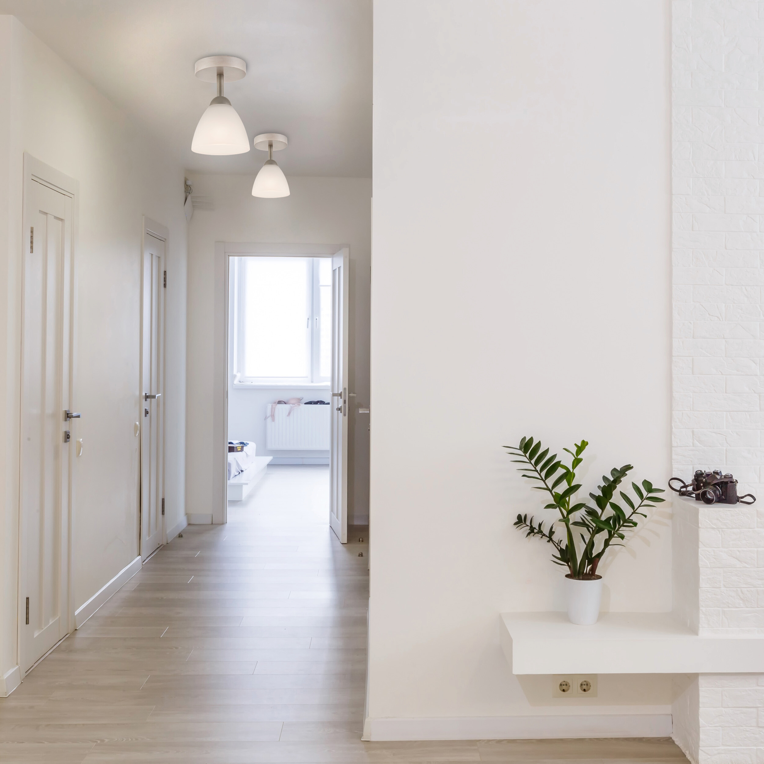 Lamkur Deckenleuchte weiß buche Holz Stahl Glas B/H/L: ca. 20x14x30 cm 1 Brennstellen