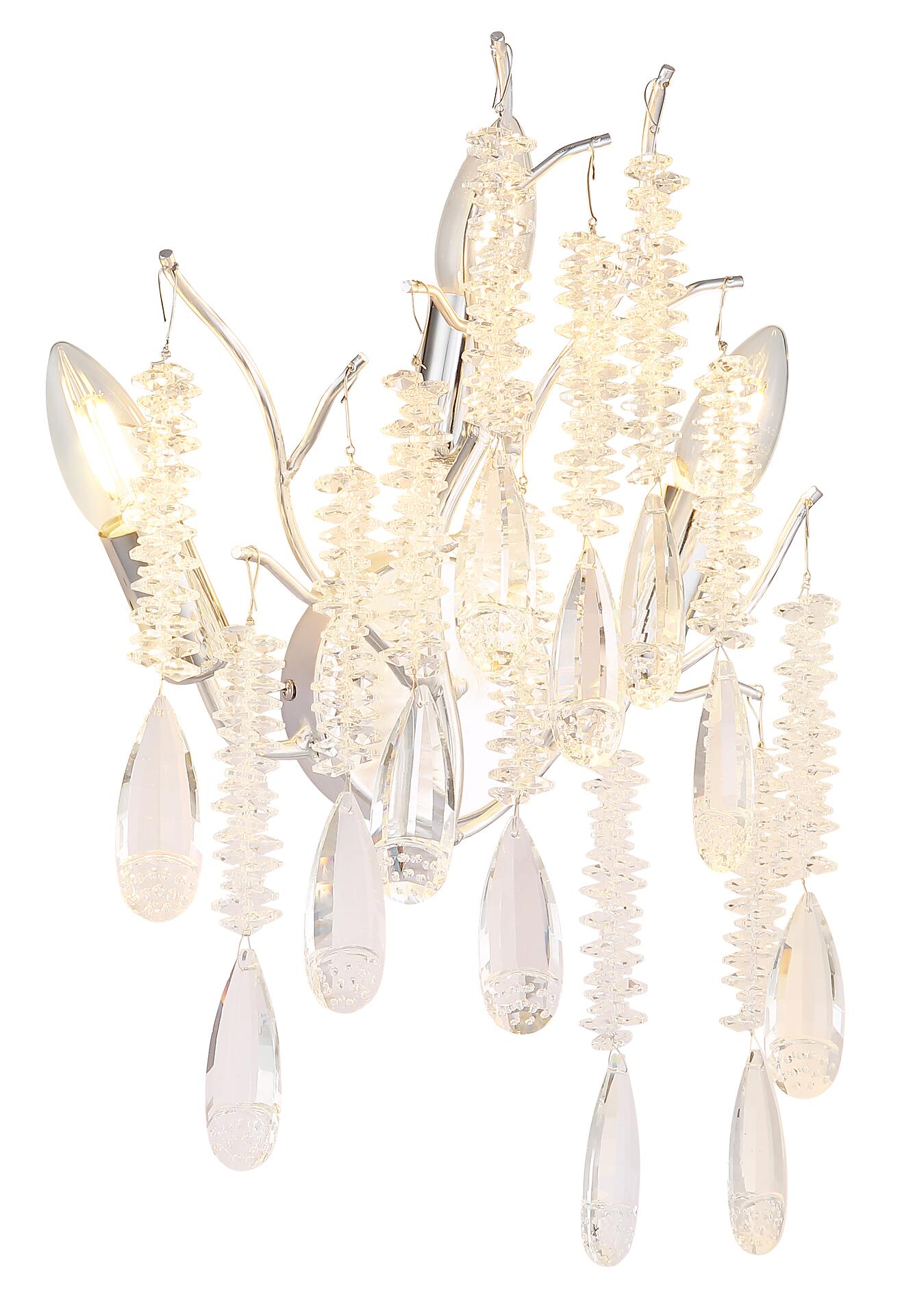 GLOBO Wandleuchte klar silber Glas Metall B/H/L: ca. 12x47x0,5 cm E14 3 Brennstellen