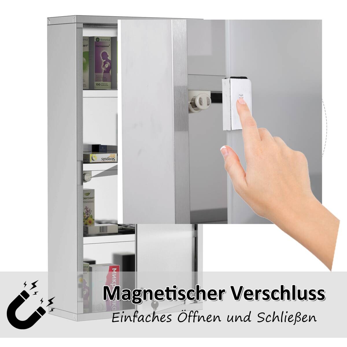 Medizinschrank silber Glas B/H/L: ca. 12x30x60 cm
