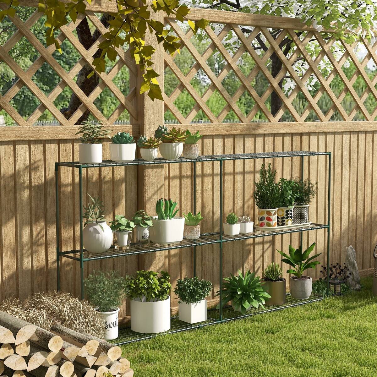 Outsunny Gartenregal dunkelgrün Edelstahl B/H/L: ca. 30x222x114 cm