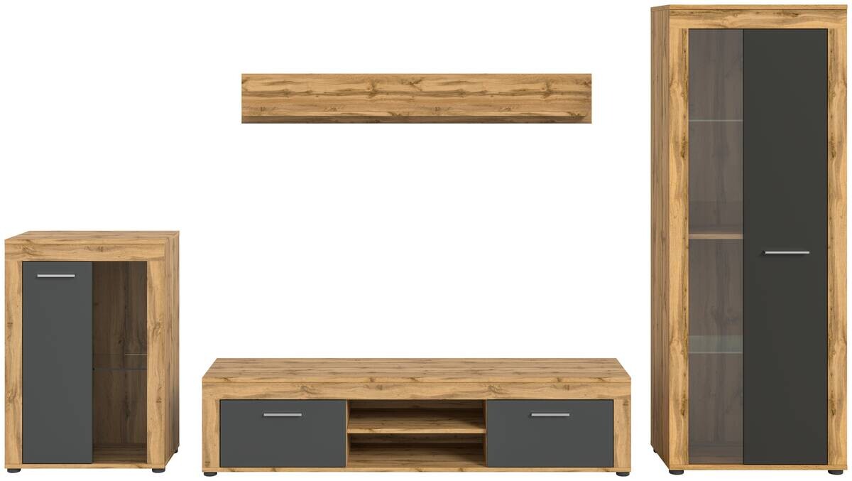 Wohnwand Jam Eiche Wotan Nachbildung grau B/H/T: ca. 310x169x35 cm