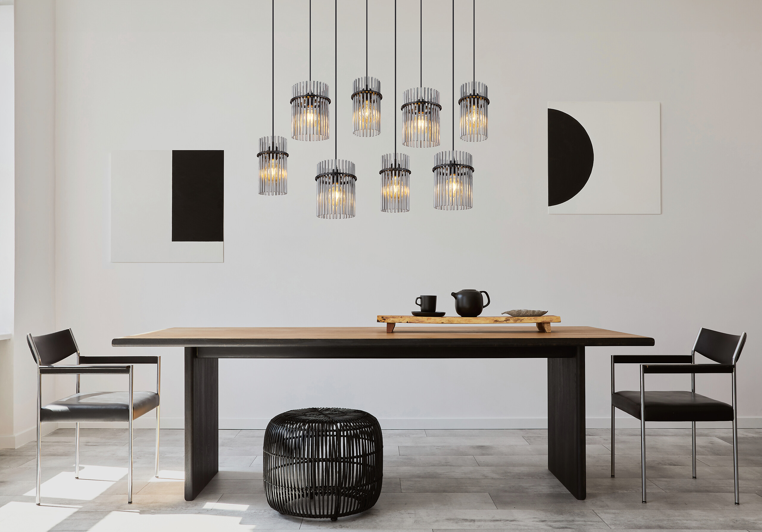 GLOBO Pendelleuchte mattschwarz schwarz Rauch Metall Glas B/H: ca. 110x125 cm E27 8 Brennstellen