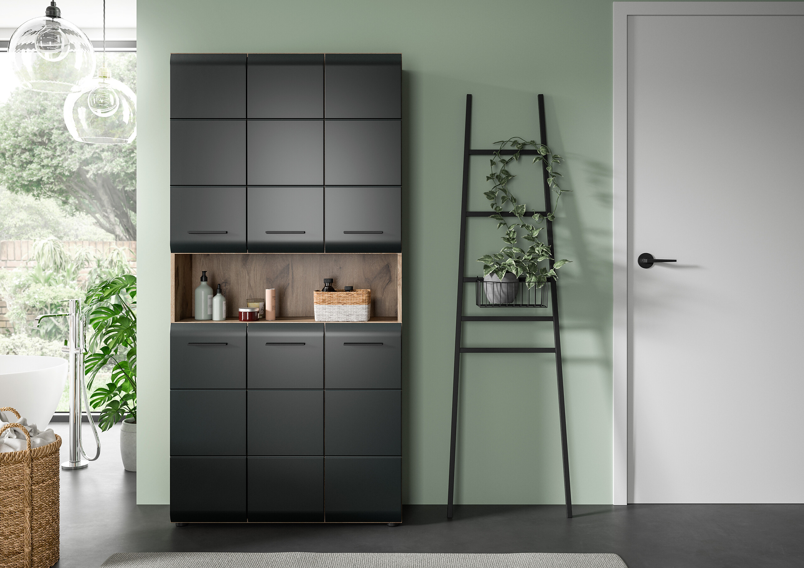 Mehrzweckschrank Ice Nox Oak Nachbildung schwarz matt B/H/T: ca. 90x185x30 cm